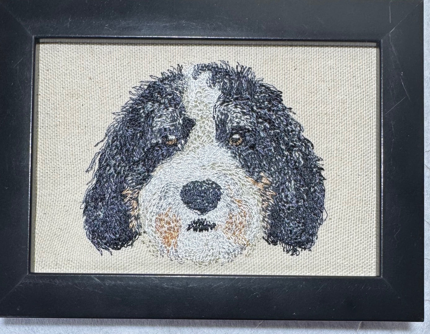 Doodle Mix Dog Machine Embroidered Art | Framed Tabletop Decor | BerneDoodle, Labradoodle, Goldendoodle & More
