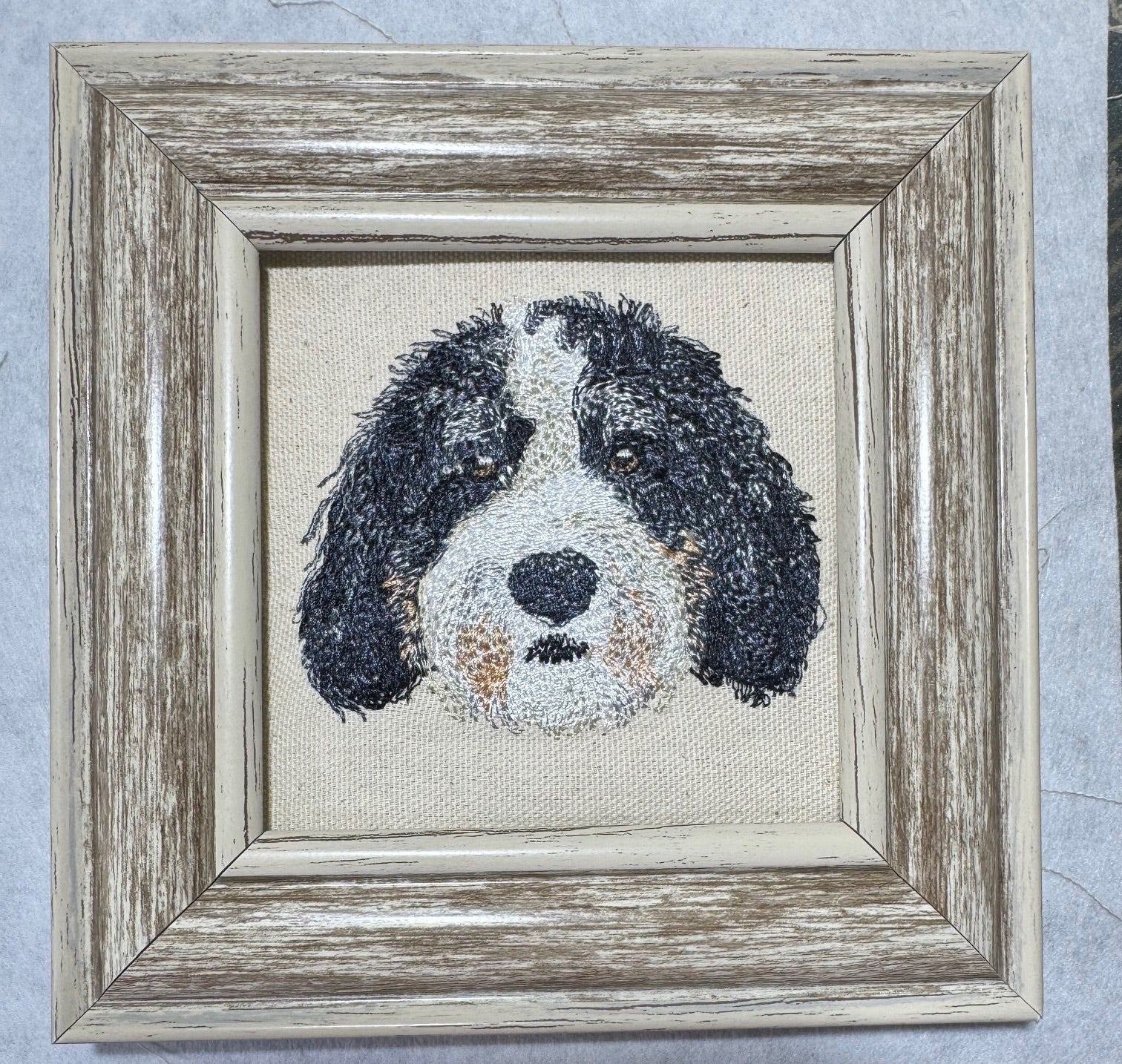 Doodle Mix Dog Machine Embroidered Art | Framed Tabletop Decor | BerneDoodle, Labradoodle, Goldendoodle & More