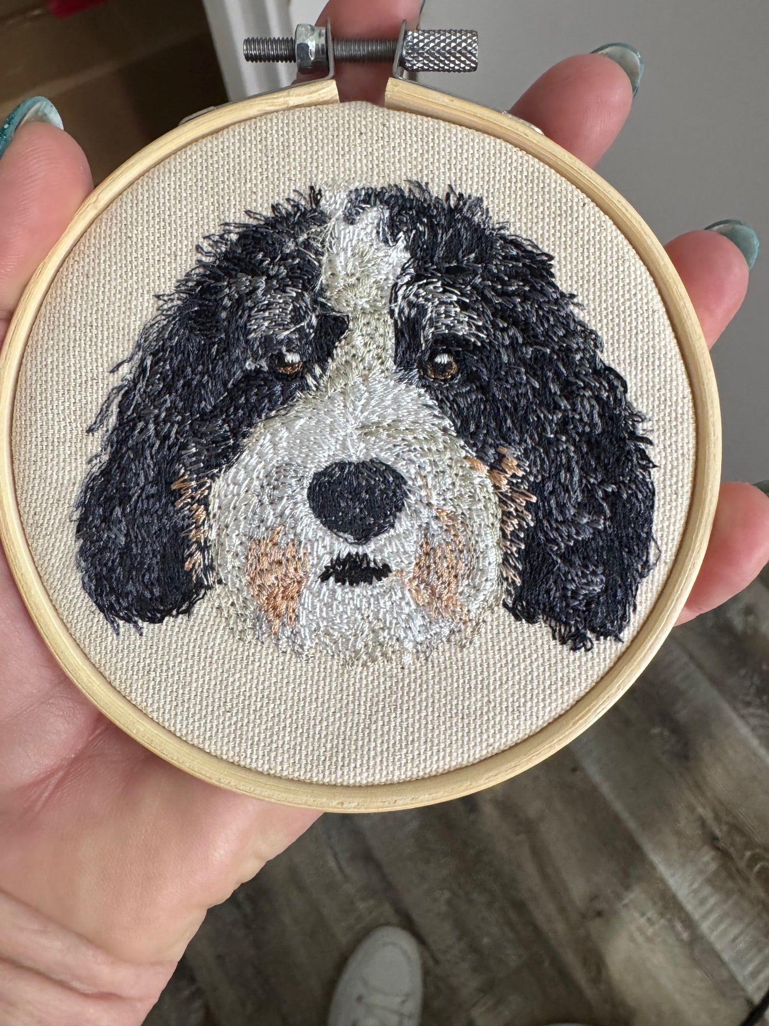 Doodle Mix Dog Machine Embroidered Art | Framed Tabletop Decor | BerneDoodle, Labradoodle, Goldendoodle & More