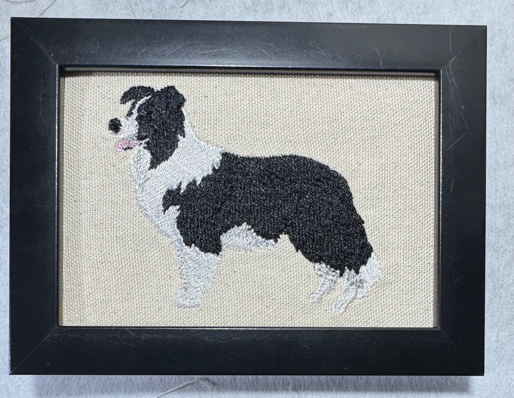 Border Collie Machine Embroidered Framed Art
