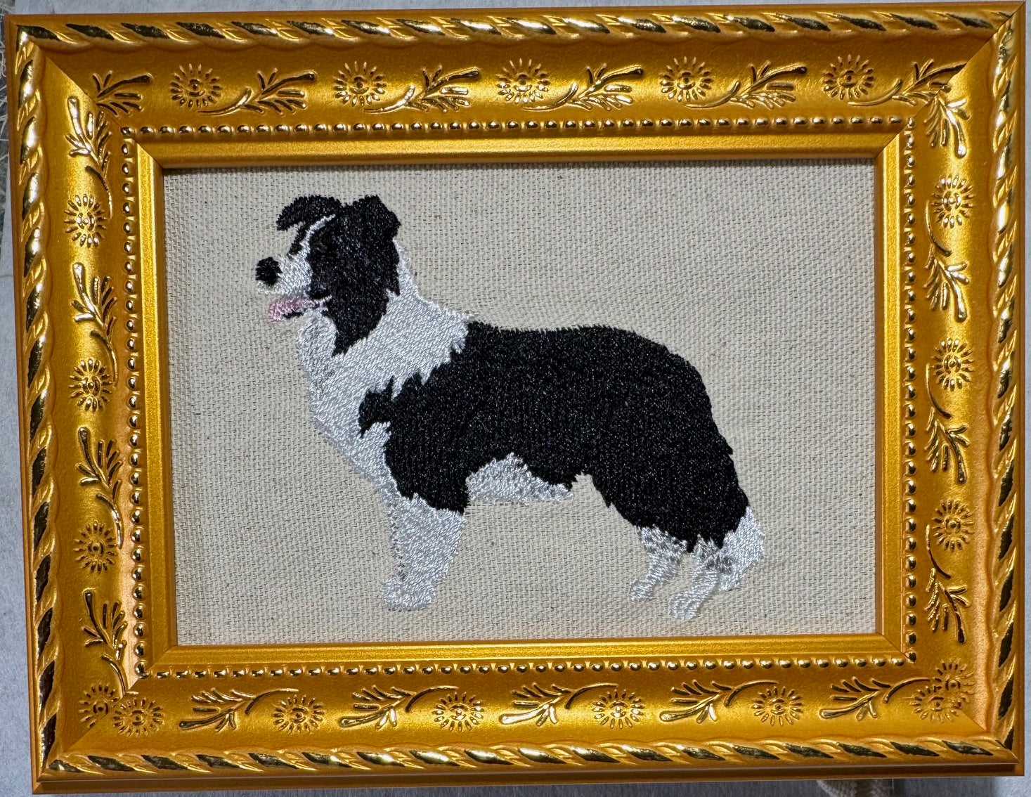 Border Collie Machine Embroidered Framed Art