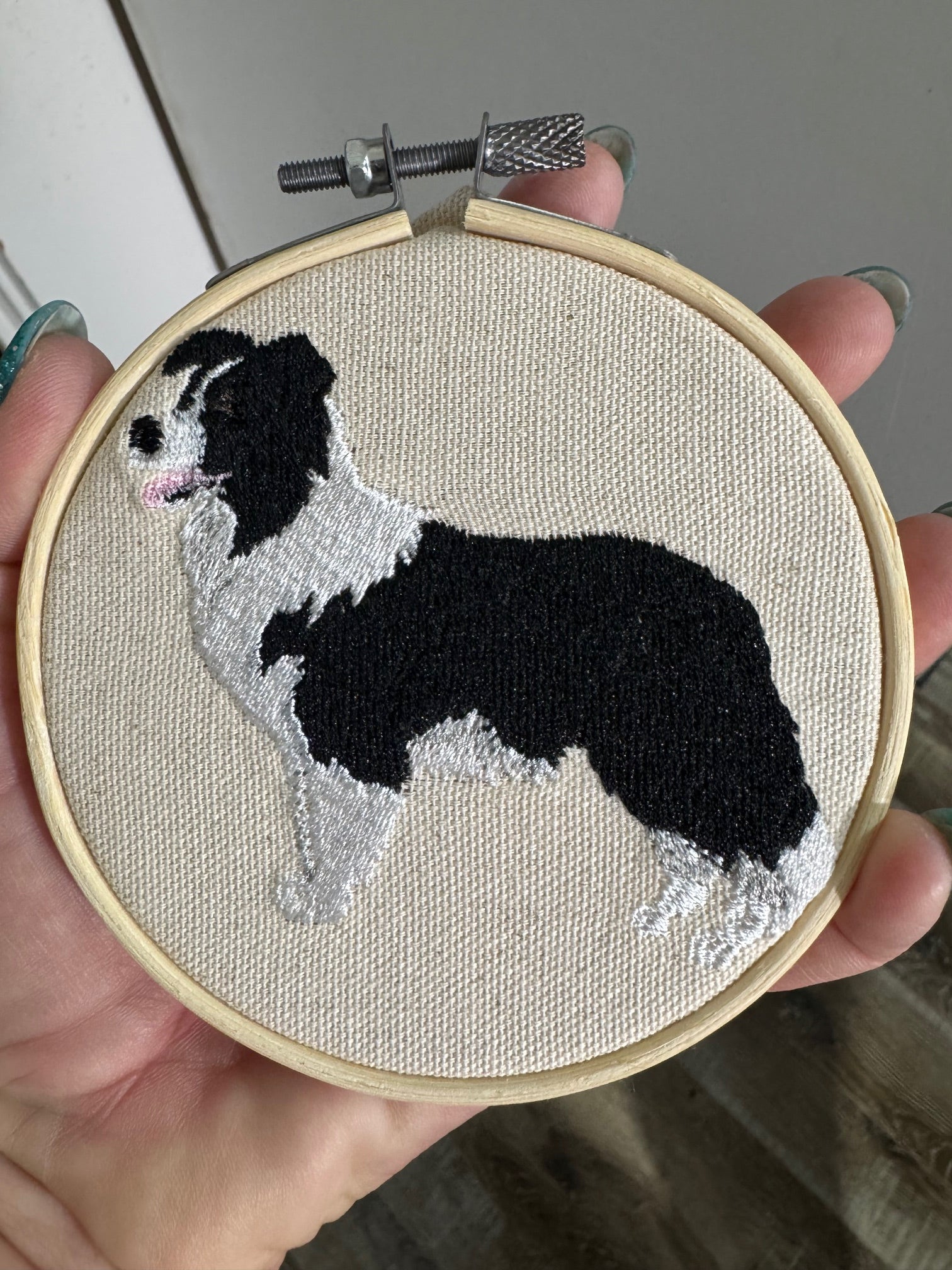Border Collie Machine Embroidered Framed Art