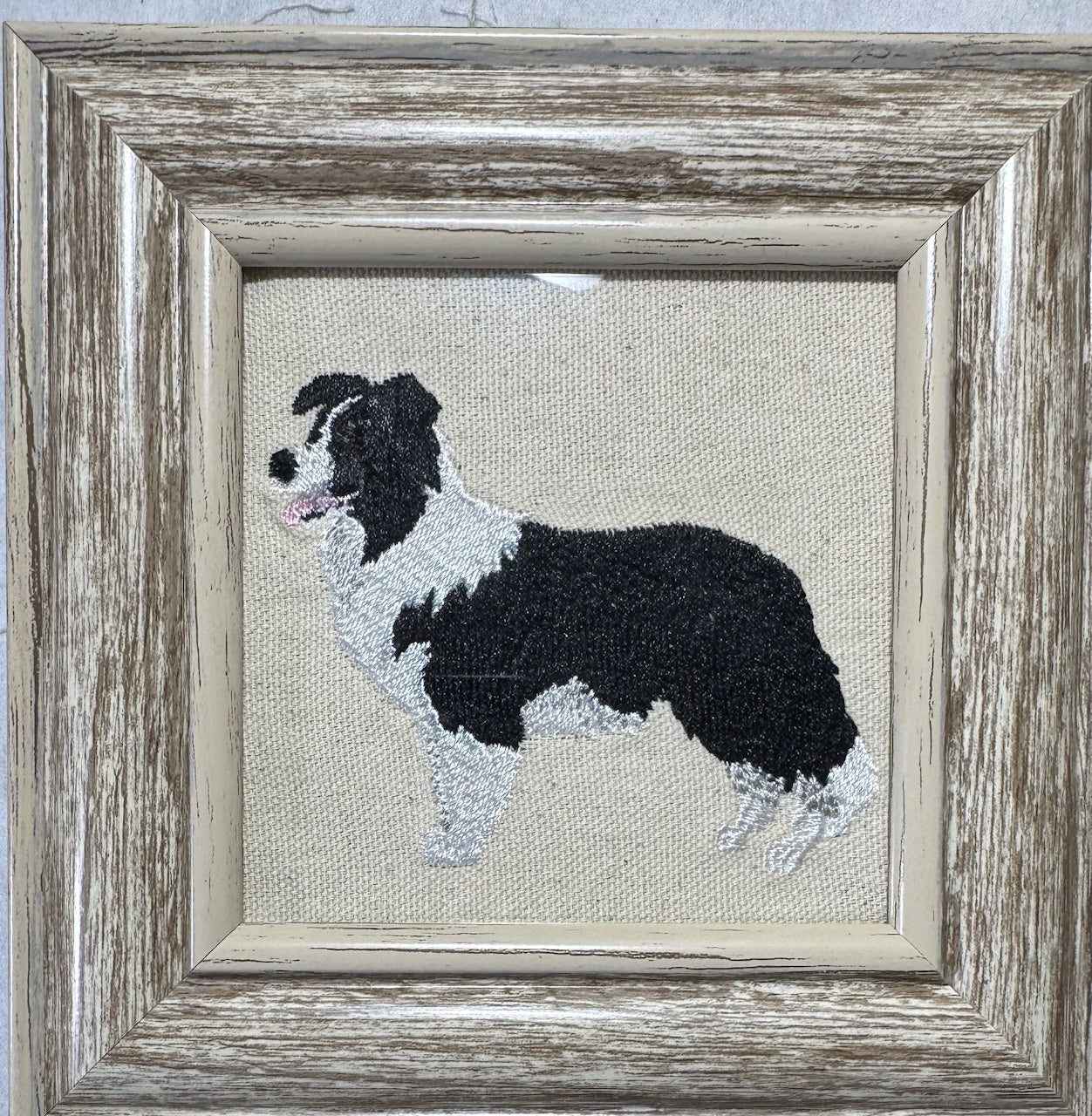 Border Collie Machine Embroidered Framed Art