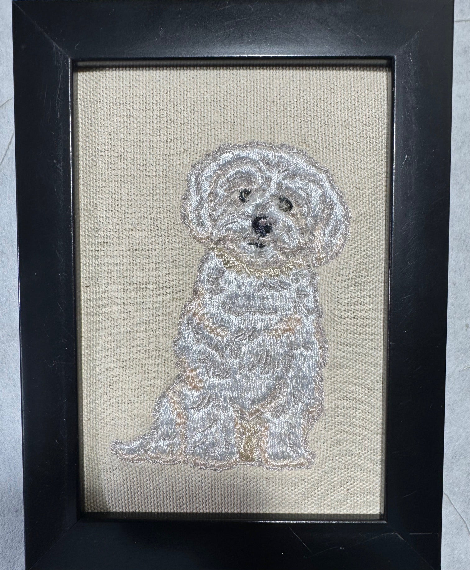 Maltese, Bichon, Poodle & Shih Tzu Embroidered Framed Art | Handcrafted Pet Decor