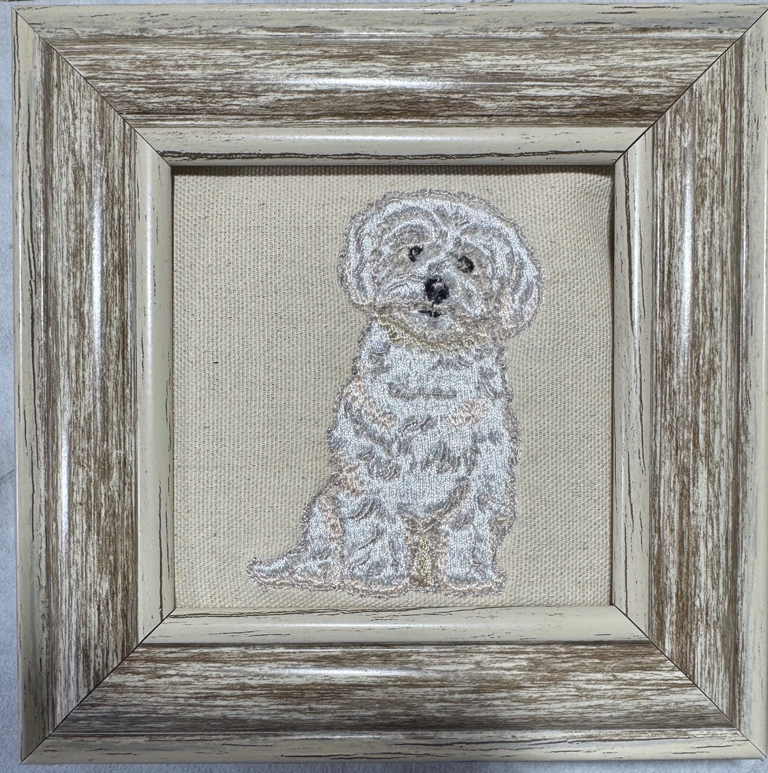 Maltese, Bichon, Poodle & Shih Tzu Embroidered Framed Art | Handcrafted Pet Decor