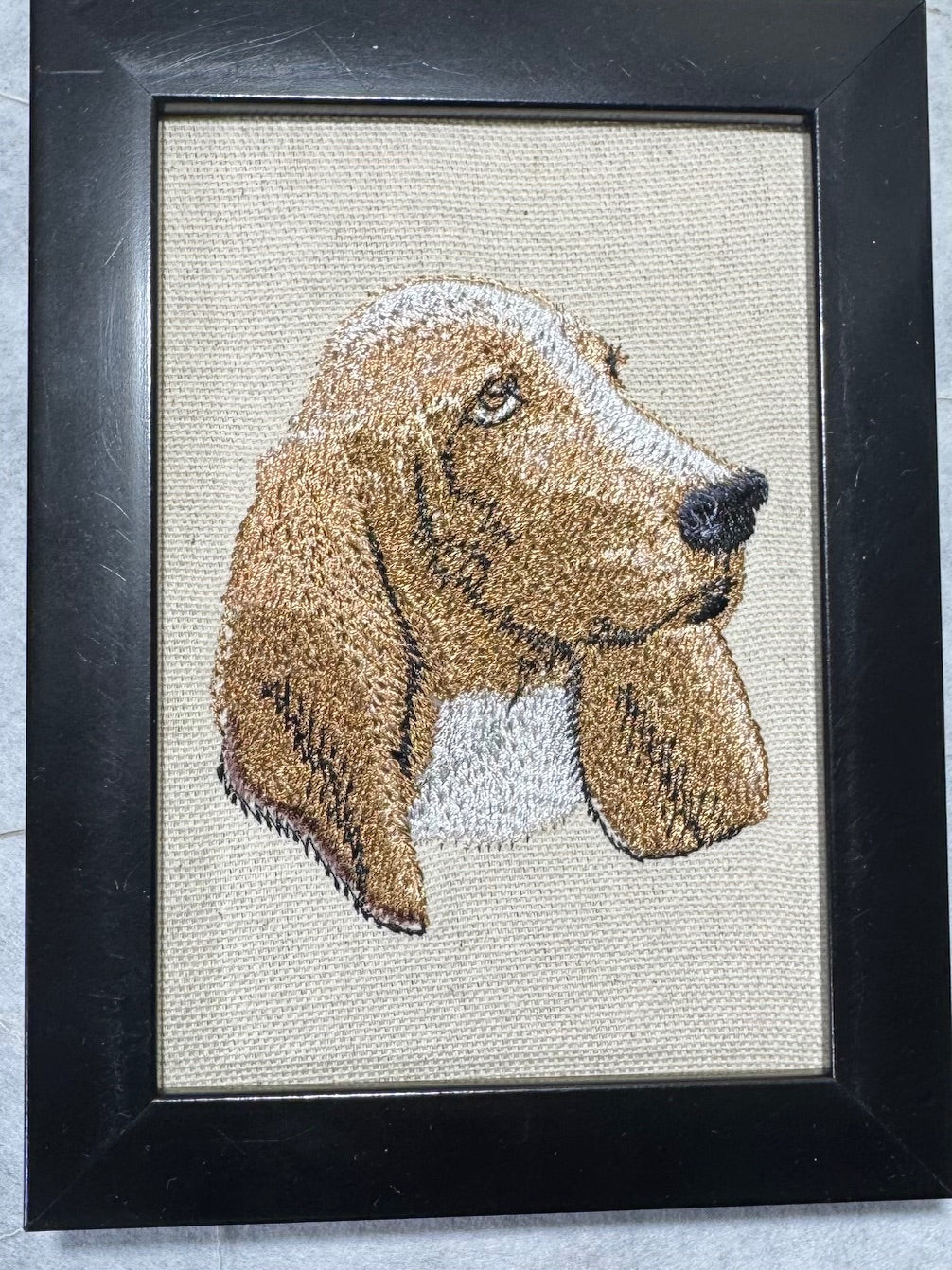 Basset Hound Machine Embroidered Framed Art | Tabletop Decor for Home or Office