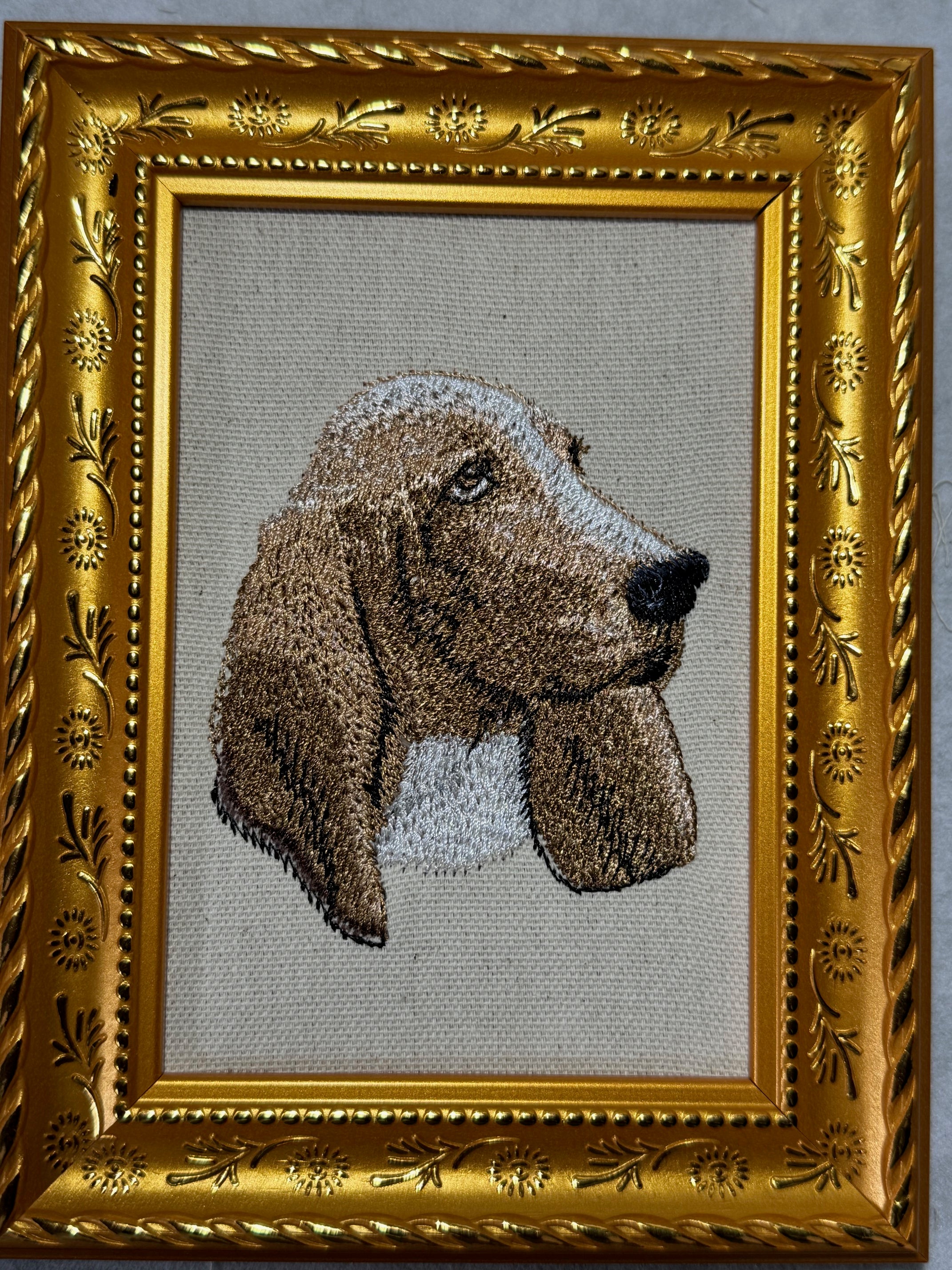 Basset Hound Machine Embroidered Framed Art | Tabletop Decor for Home or Office