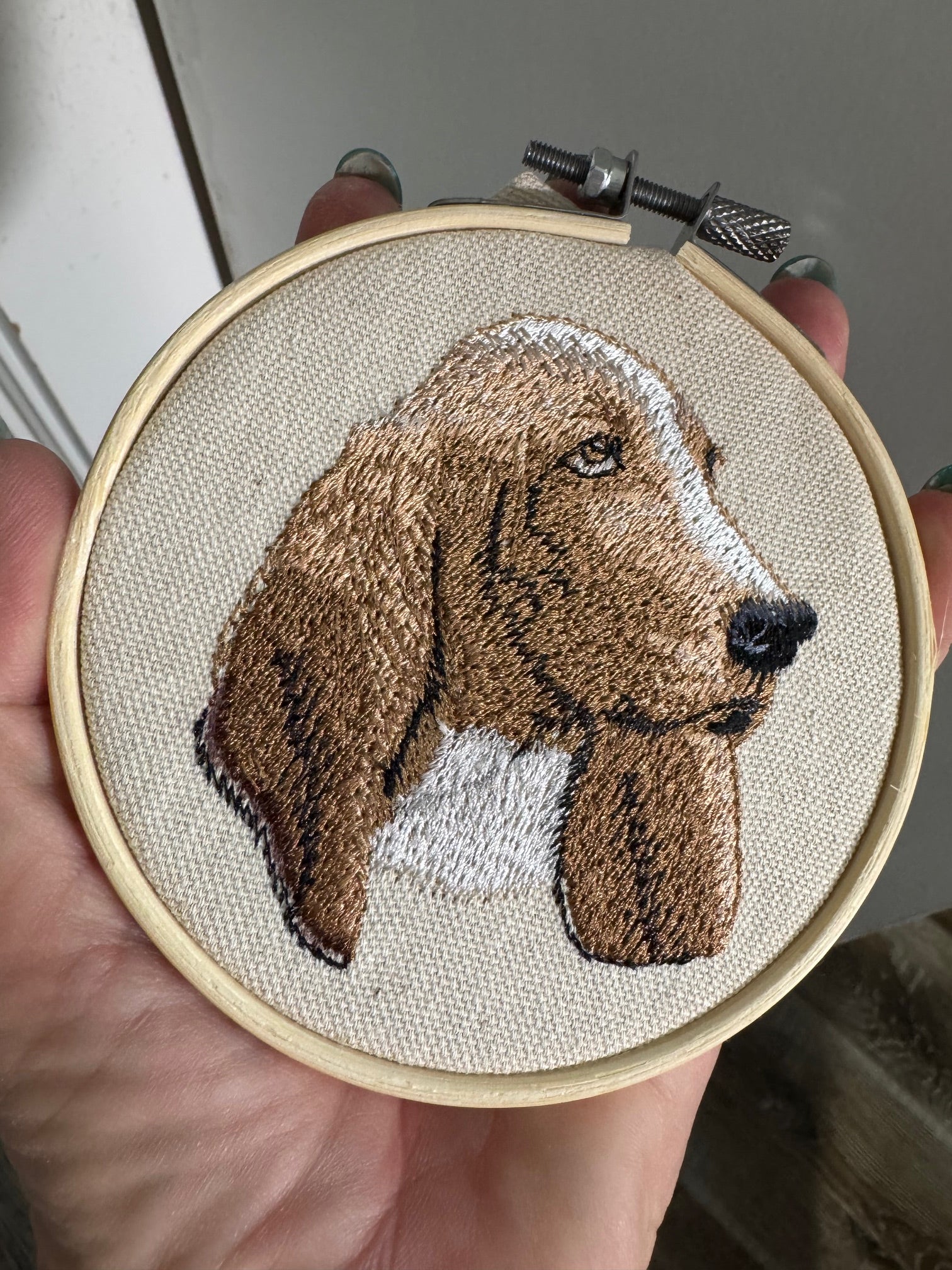 Basset Hound Machine Embroidered Framed Art | Tabletop Decor for Home or Office