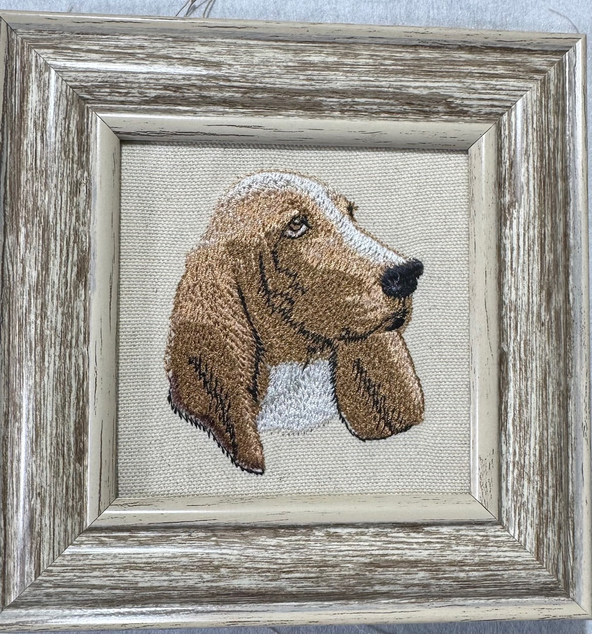 Basset Hound Machine Embroidered Framed Art | Tabletop Decor for Home or Office
