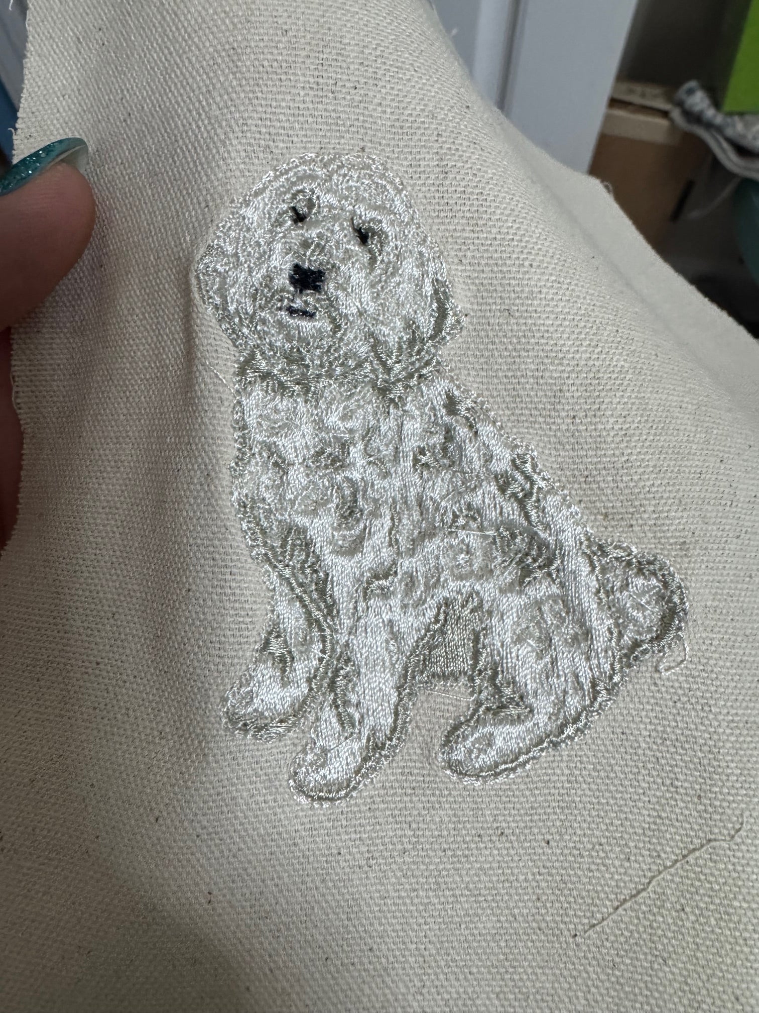 Goldendoodle Machine Embroidered Framed Art | Canine Charm Tabletop Decor