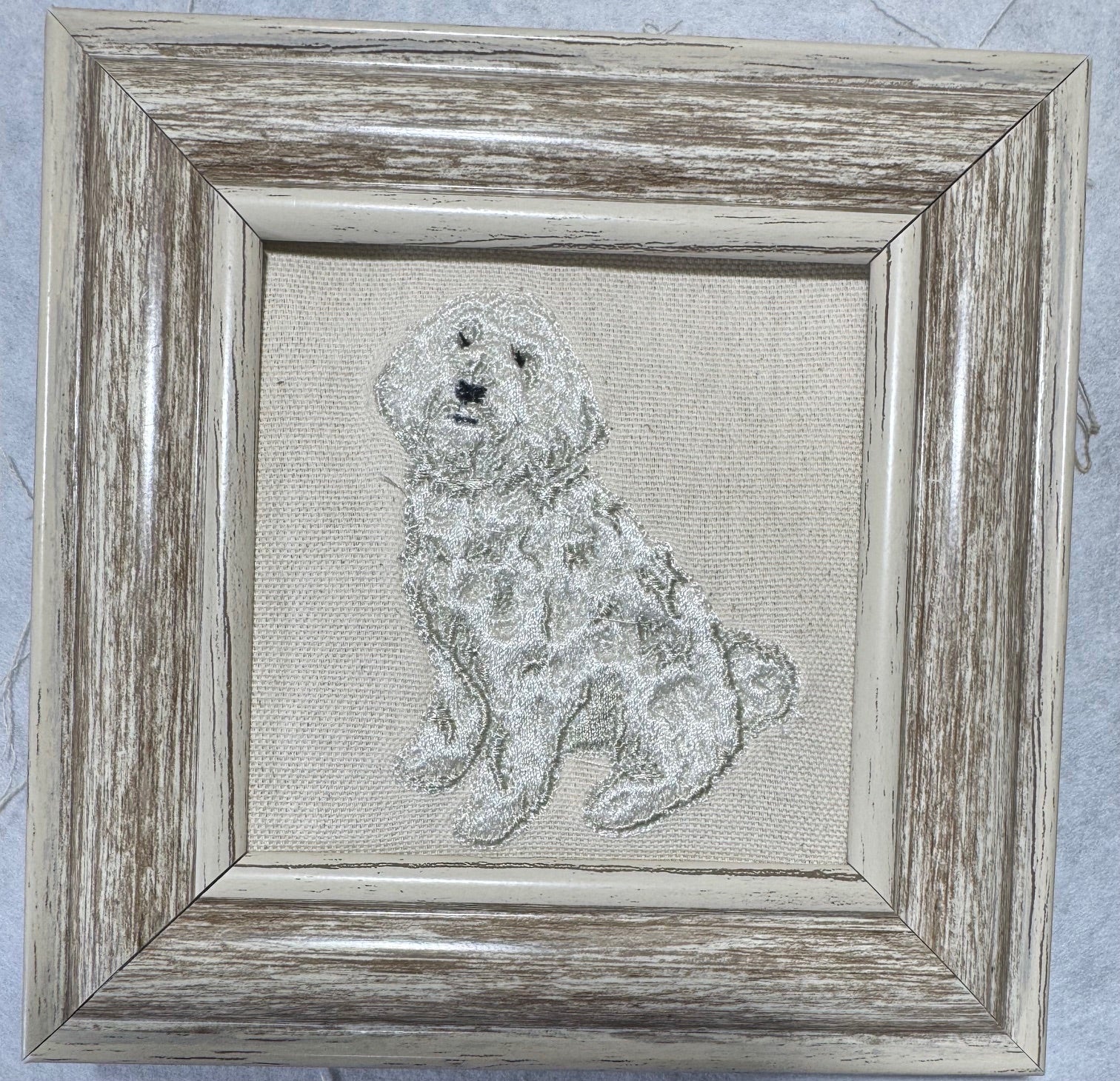 Goldendoodle Machine Embroidered Framed Art | Canine Charm Tabletop Decor