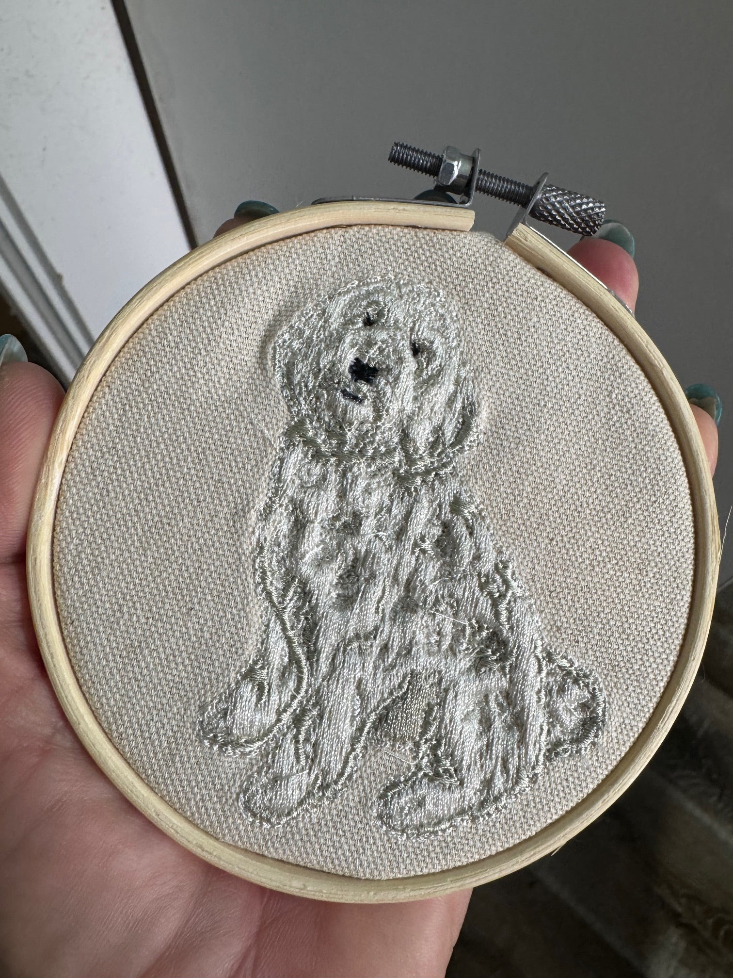Goldendoodle Machine Embroidered Framed Art | Canine Charm Tabletop Decor