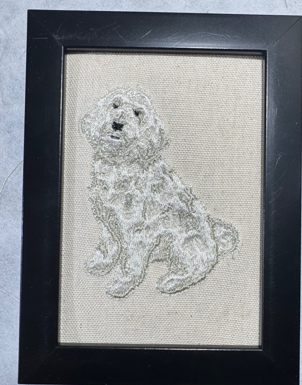Goldendoodle Machine Embroidered Framed Art | Canine Charm Tabletop Decor