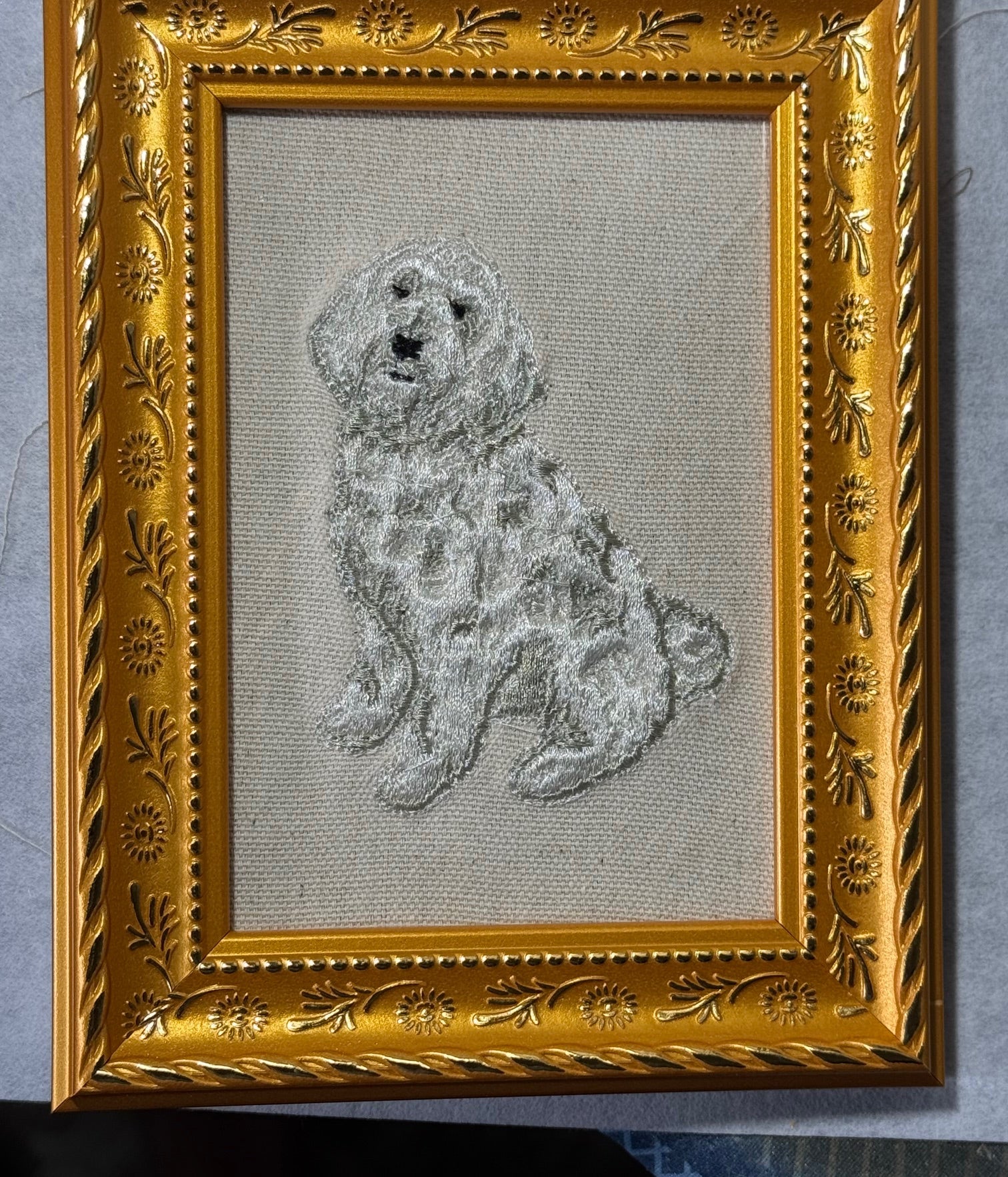 Goldendoodle Machine Embroidered Framed Art | Canine Charm Tabletop Decor