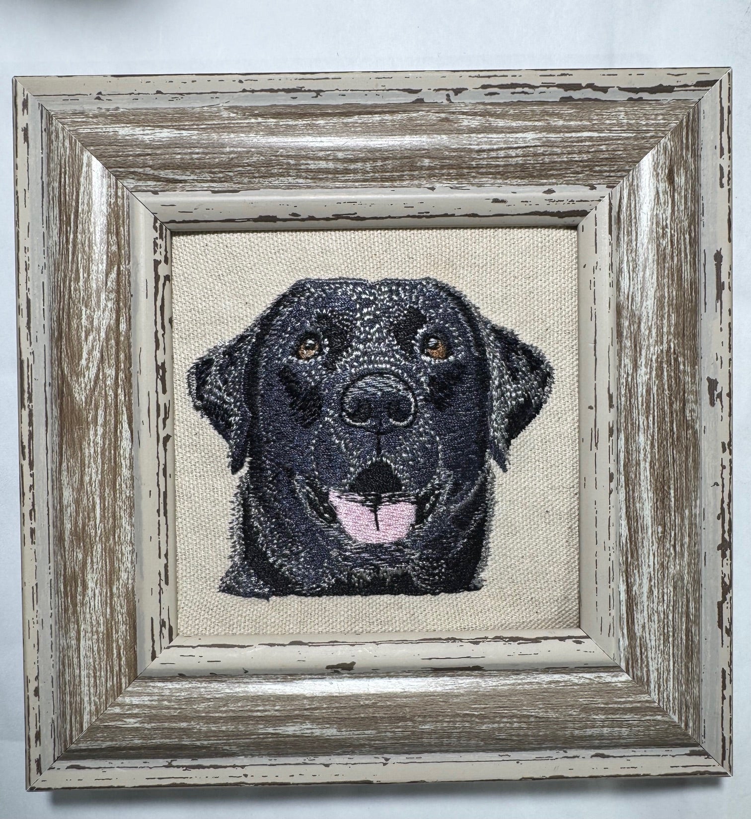 Black Labrador Retriever Machine Embroidered Framed Art | Tabletop Decor for Home or Office