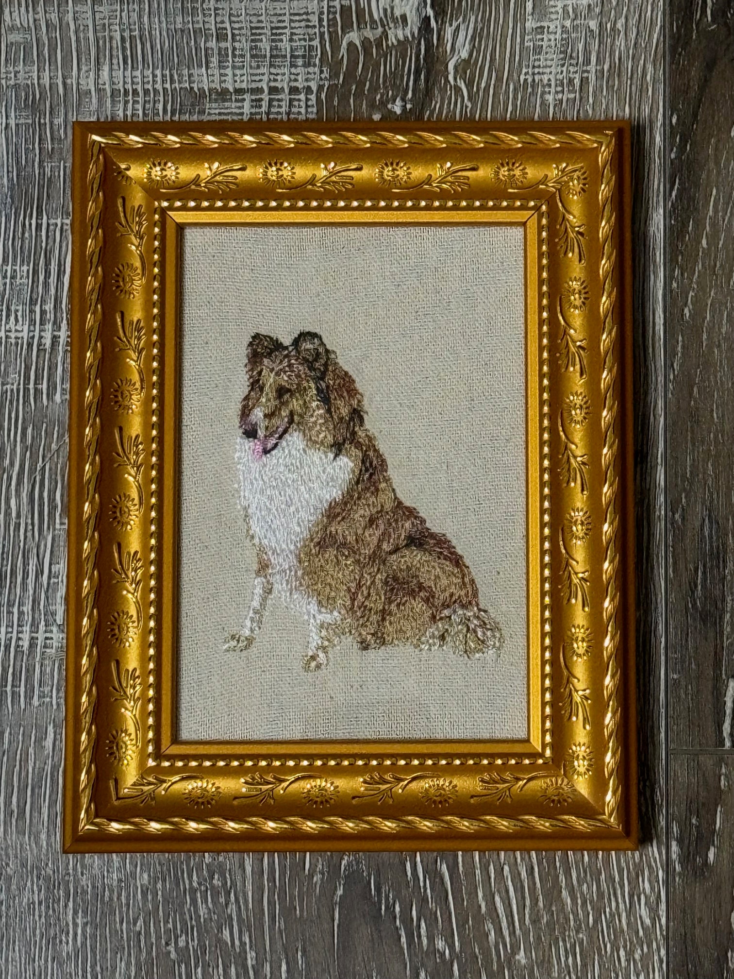 Collie Machine Embroidered Art | Framed Dog Breed Décor