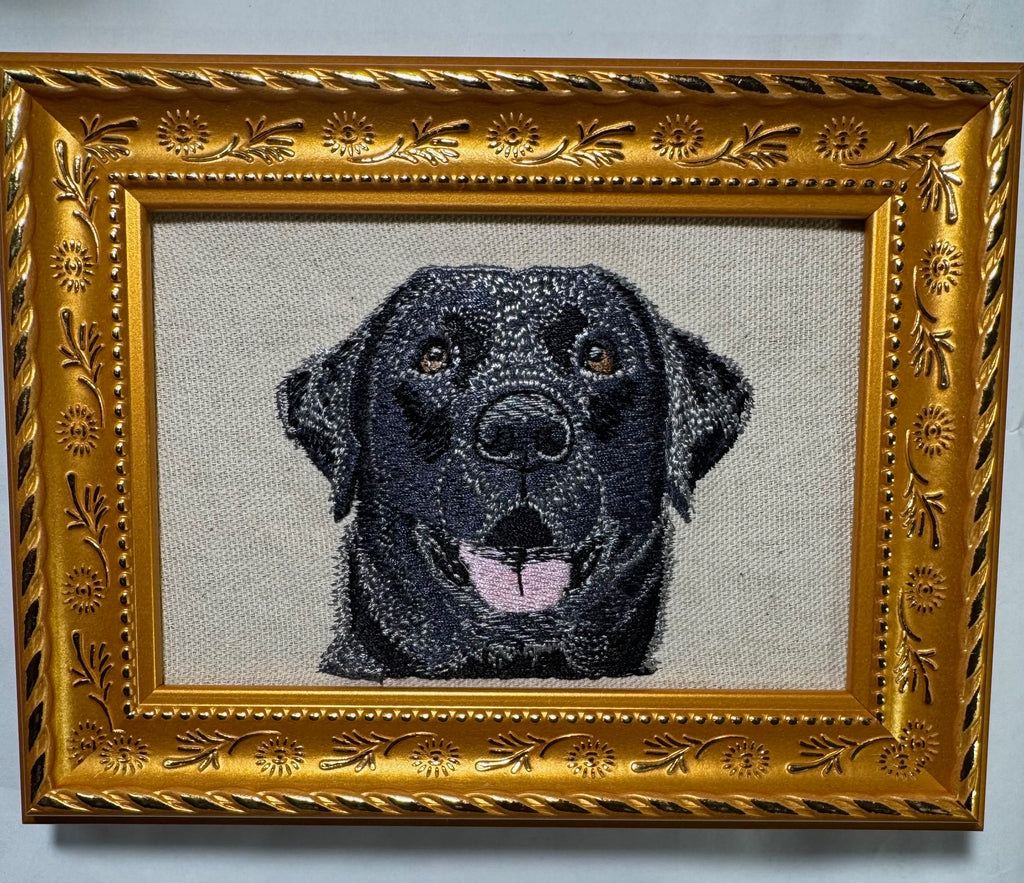 Black Labrador Retriever Machine Embroidered Framed Art | Tabletop Decor for Home or Office