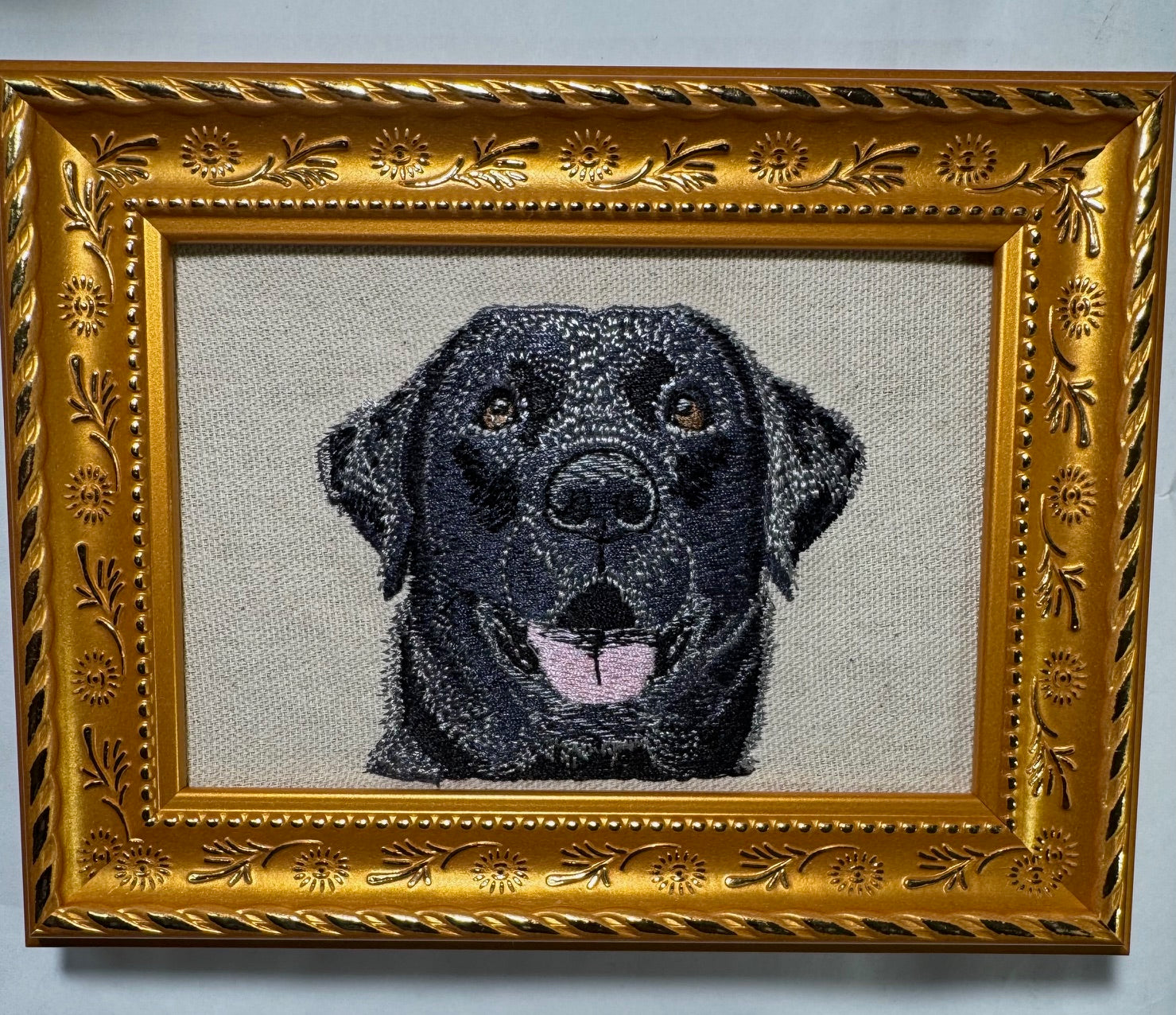 Black Labrador Retriever Machine Embroidered Framed Art | Tabletop Decor for Home or Office