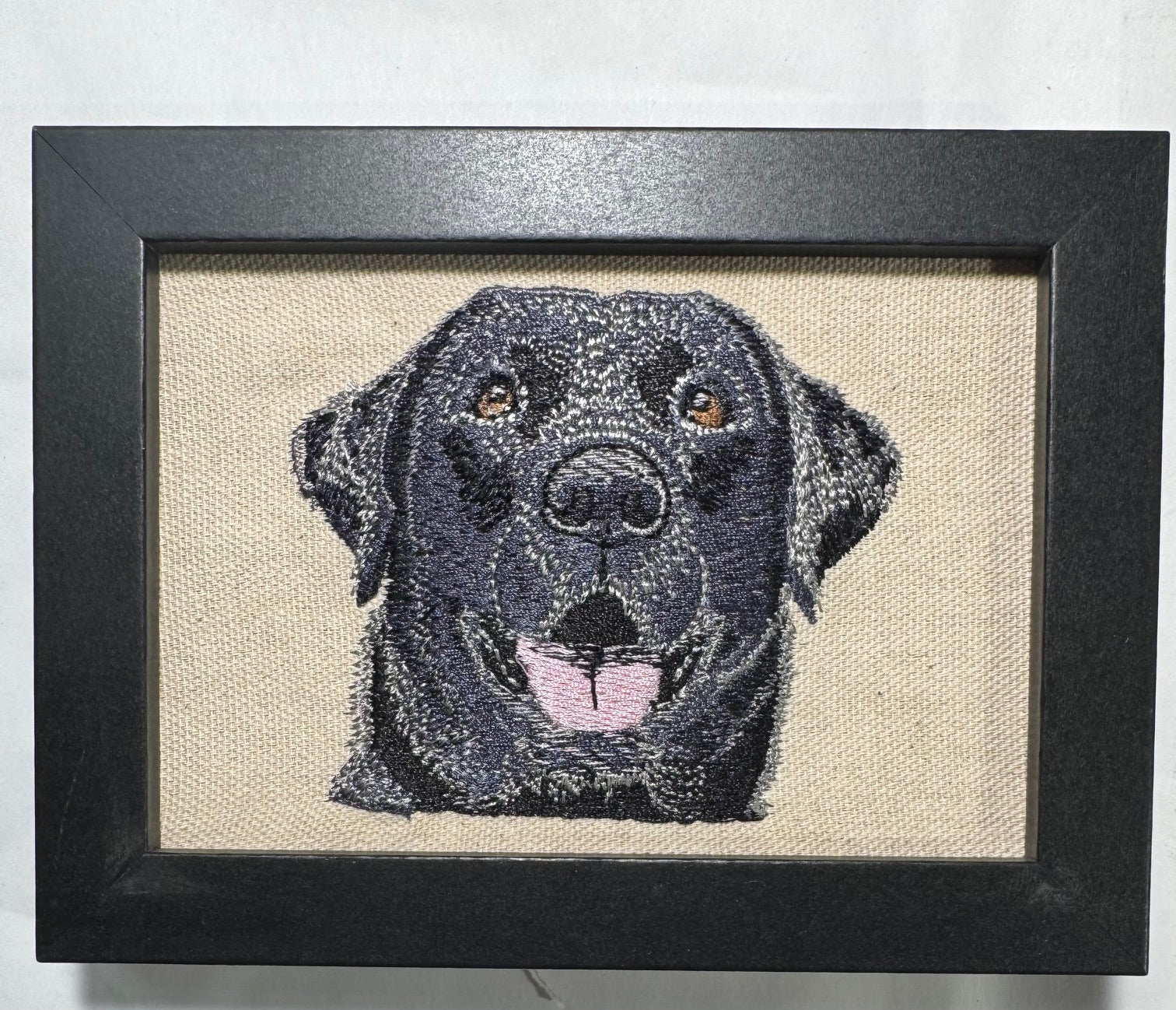 Black Labrador Retriever Machine Embroidered Framed Art | Tabletop Decor for Home or Office