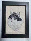 Black & White Cat Machine Embroidered Framed Art | Tabletop Decor