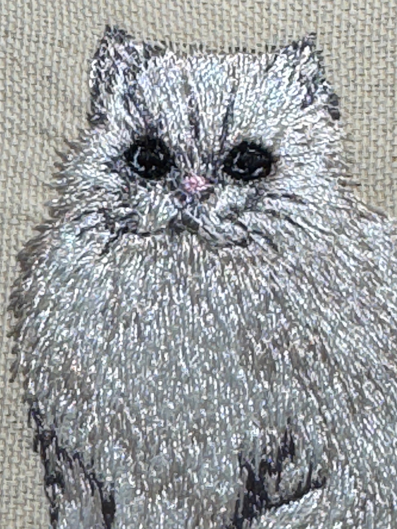 White Cat — Machine Embroidered Framed Art | Tabletop Decor
