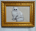 White Cat — Machine Embroidered Framed Art | Tabletop Decor