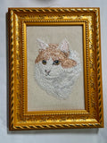White & Orange Cat — Machine Embroidered Framed Art | Tabletop Decor