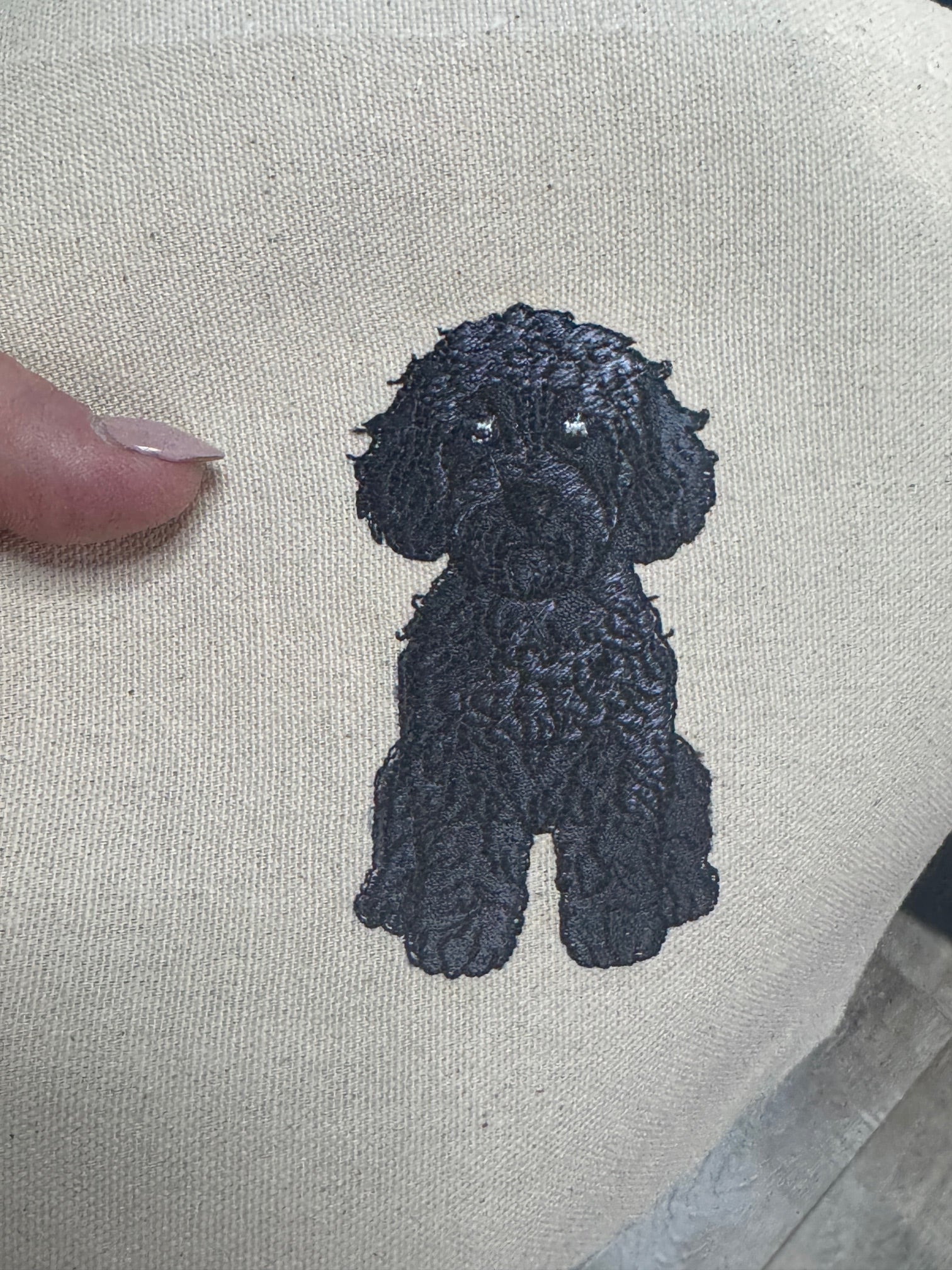 Black Doodle Dog — Machine Embroidered Framed Art | Tabletop Decor