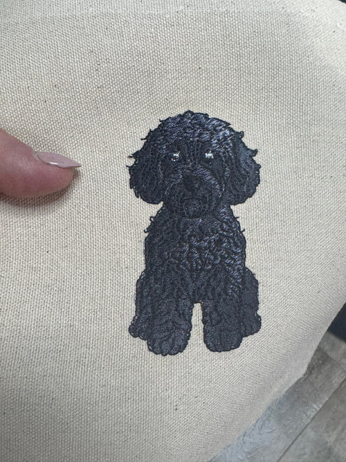 Black Doodle Dog — Machine Embroidered Framed Art | Tabletop Decor