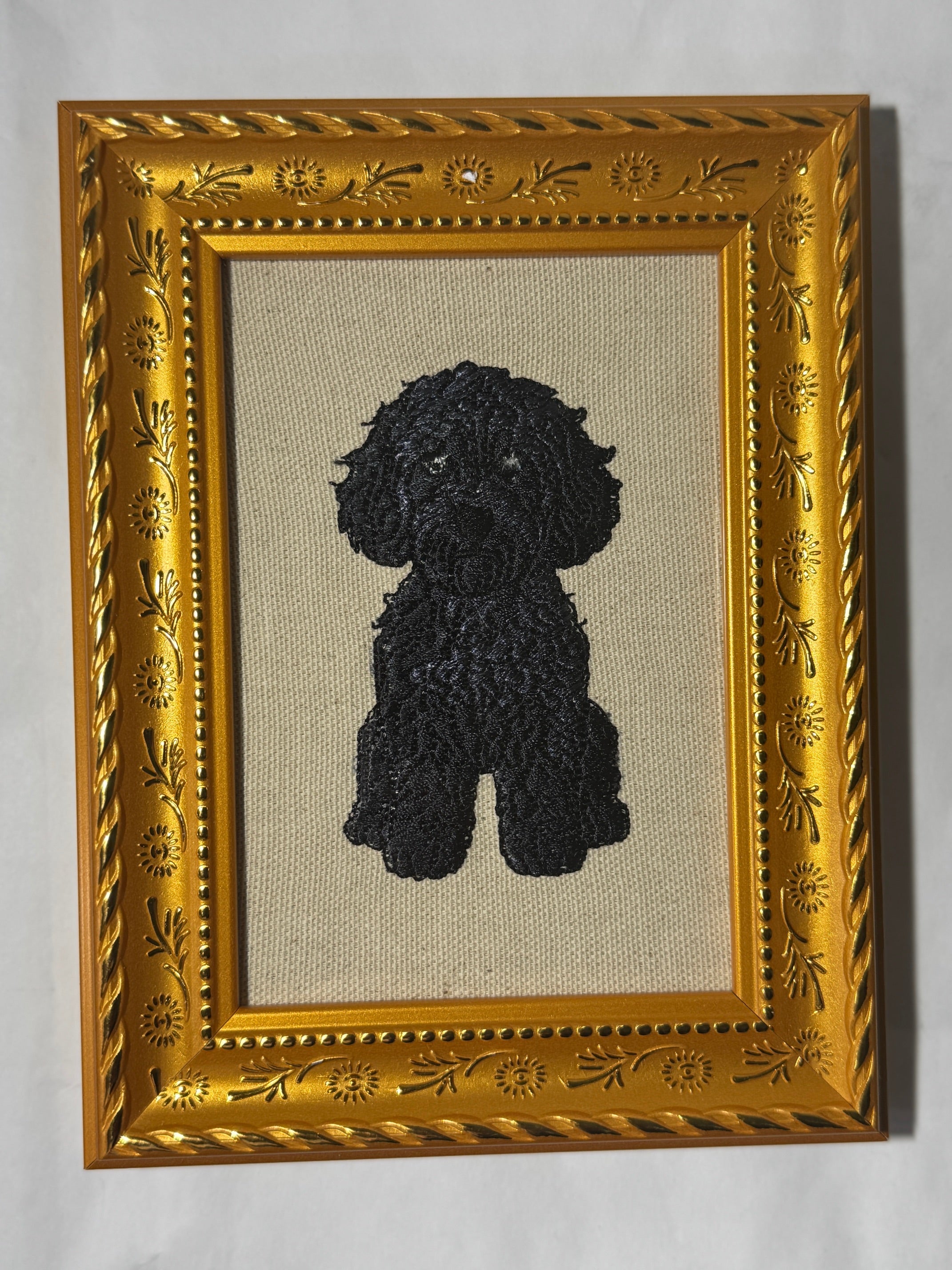 Black Doodle Dog — Machine Embroidered Framed Art | Tabletop Decor