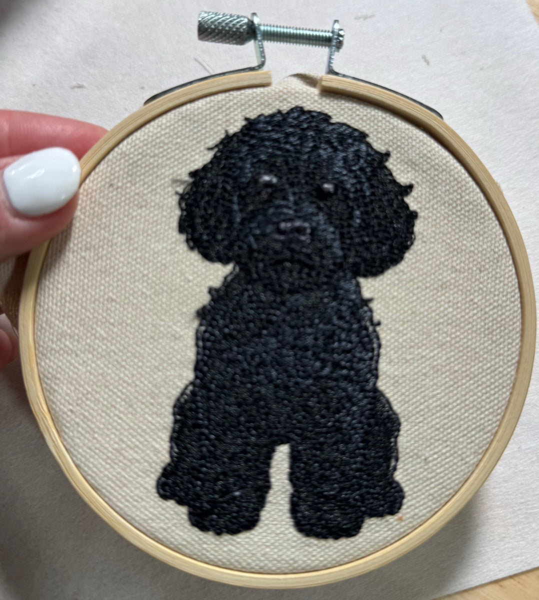 Black Doodle Dog — Machine Embroidered Framed Art | Tabletop Decor