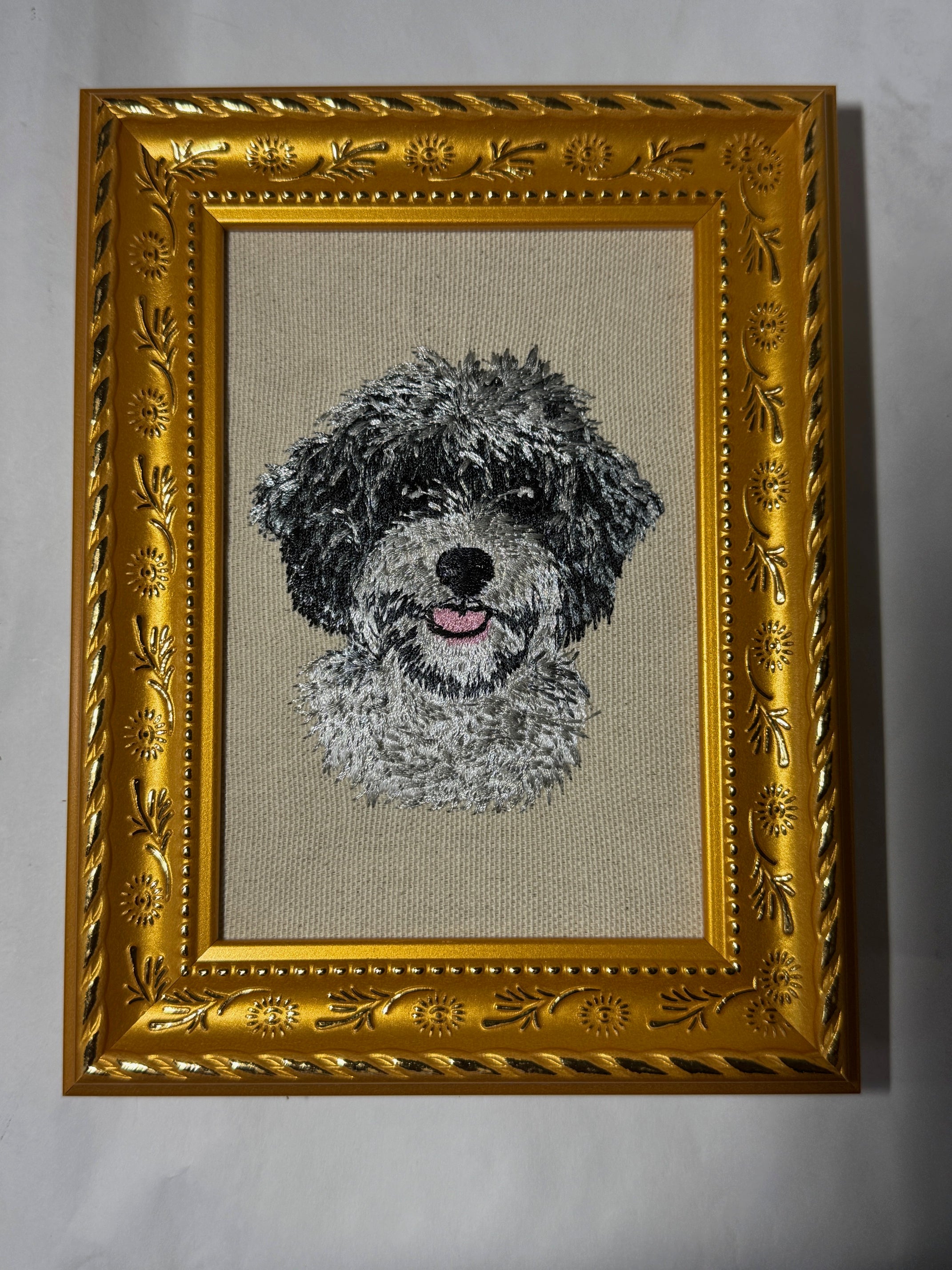 Cavachon Doodle Dog Breed Machine Embroidered Art | Framed Tabletop Decor