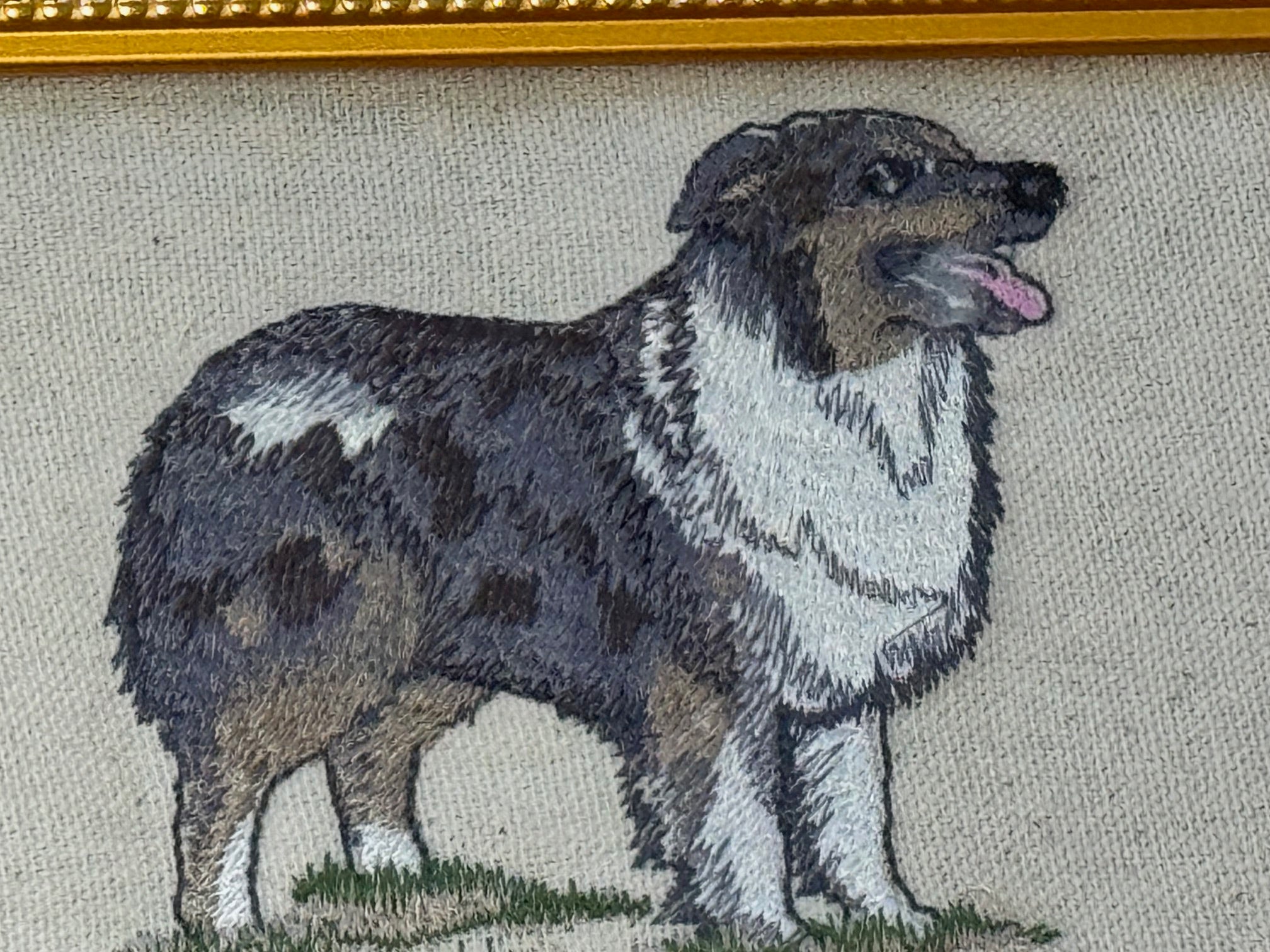 Australian Shepherd Machine Embroidered Framed Art | Tabletop Decor