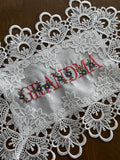 Grandma Doily machine embroidered 16 x 12" Unique Table top Decor For Special Lady
