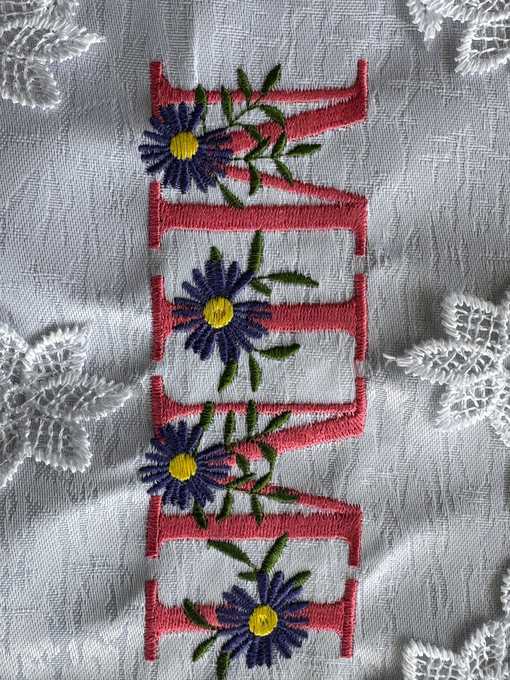 Mimi Doily machine embroidered 16 x 12" Unique Tabletop Decor! Gift for Grandma