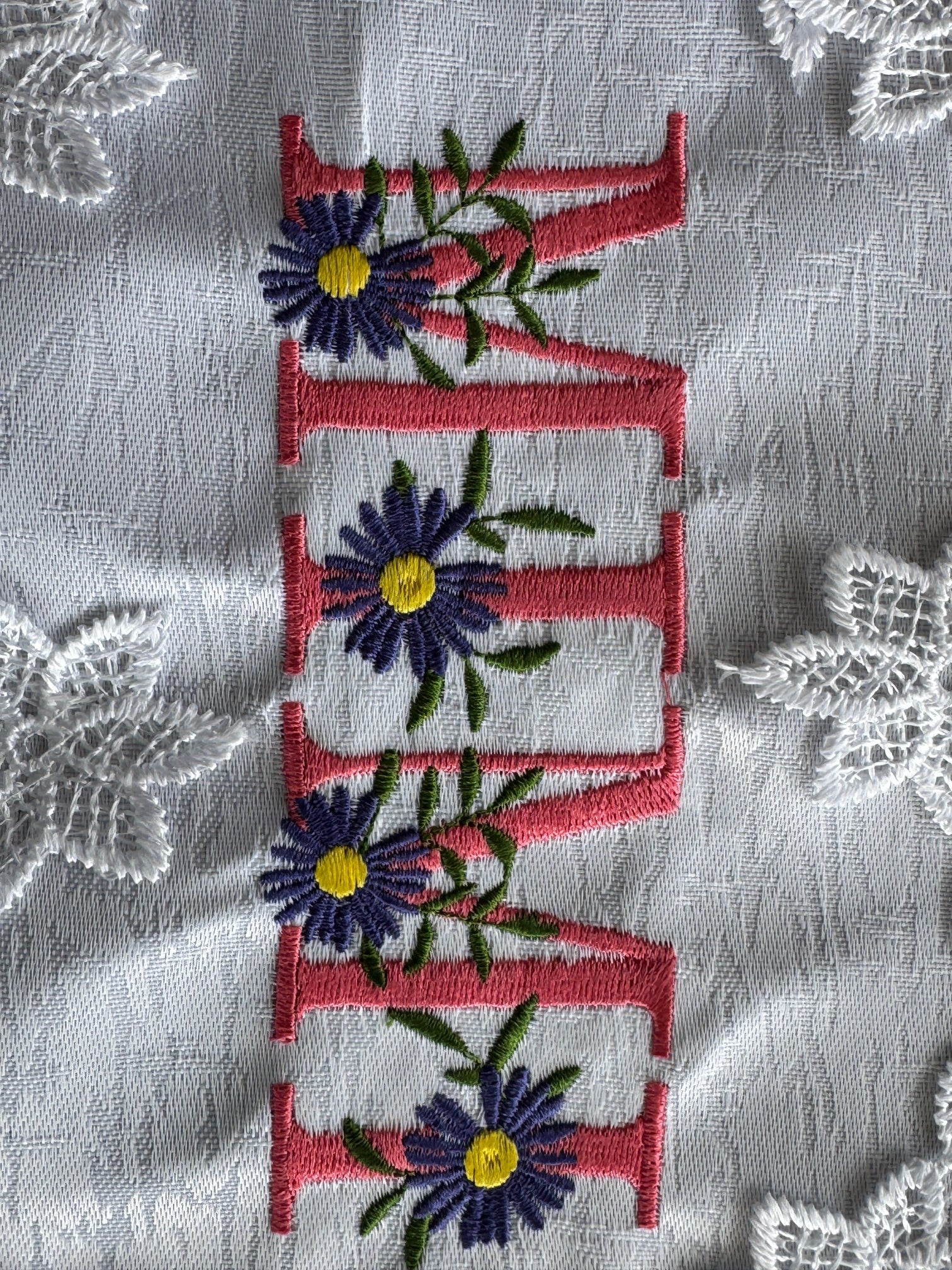 Mimi Doily machine embroidered 16 x 12" Unique Tabletop Decor! Gift for Grandma