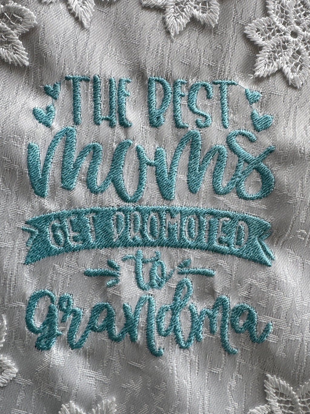 New Grandma machine embroidered 16" white doily! Unique Tabletop Home Decor