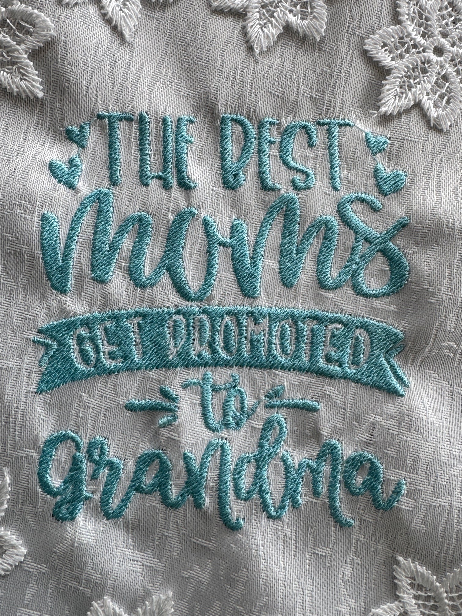 New Grandma machine embroidered 16" white doily! Unique Tabletop Home Decor