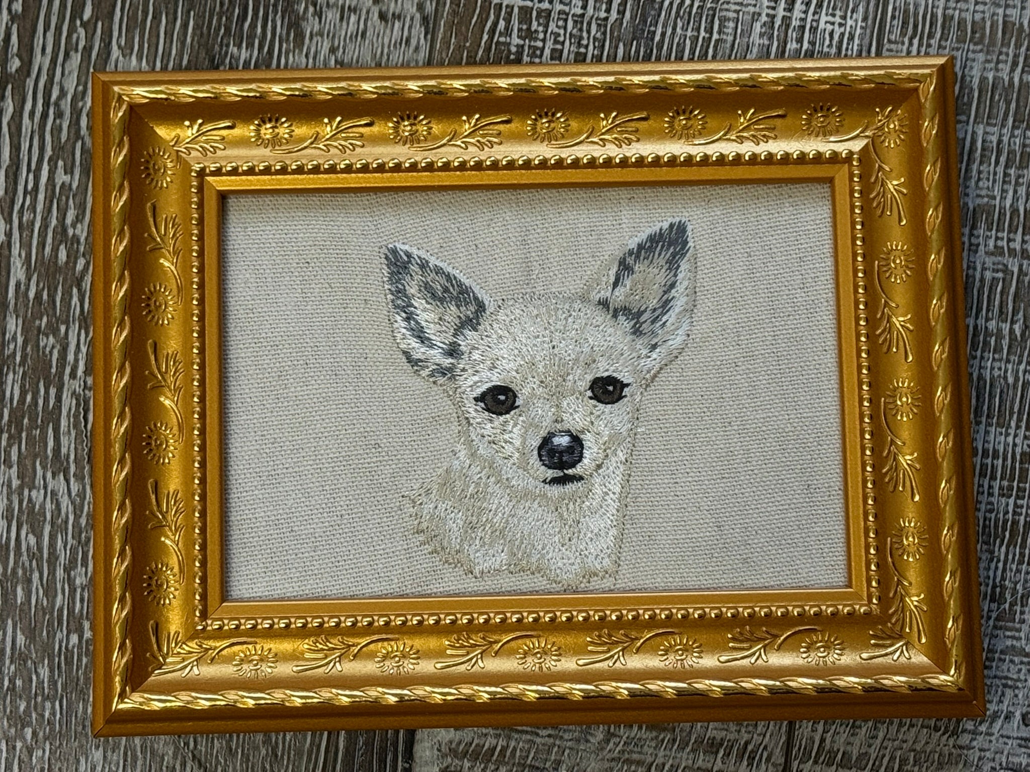 Chihuahua Machine Embroidered Framed Art | Tabletop Decor