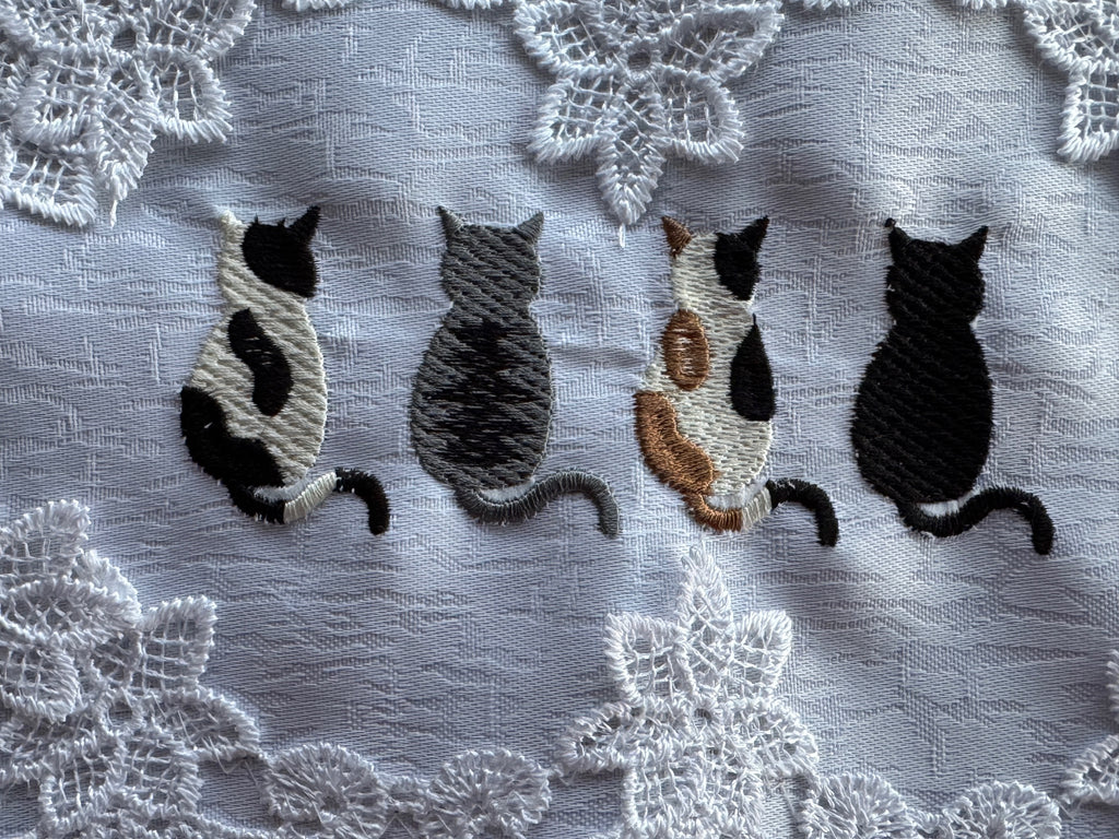 Cats Machine Embroidered Doily Home Tabletop Runner Home Decor