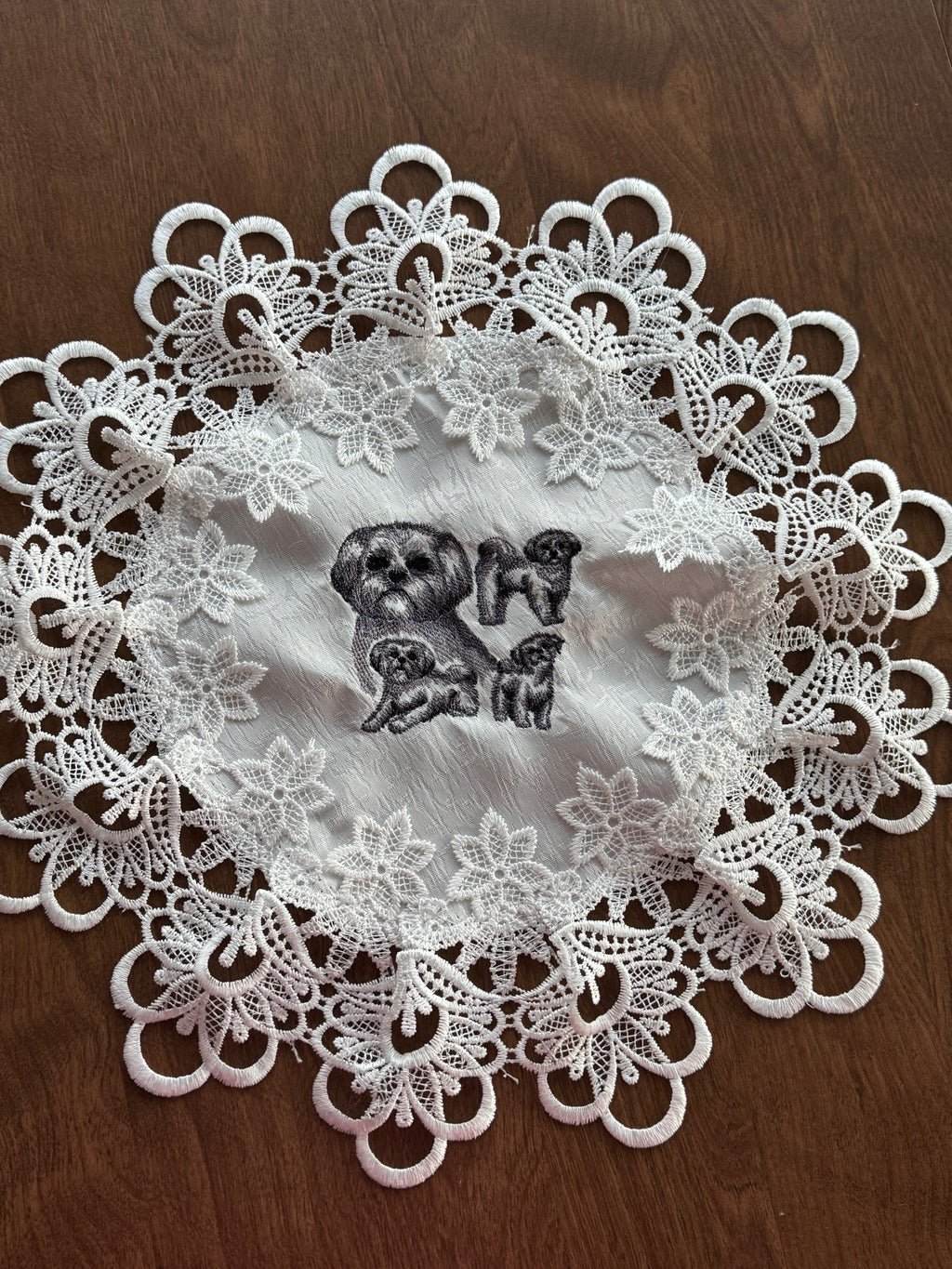 Shih tzu Machine Embroidered Doily! Unique Tabletop Home Decor Dog Breed