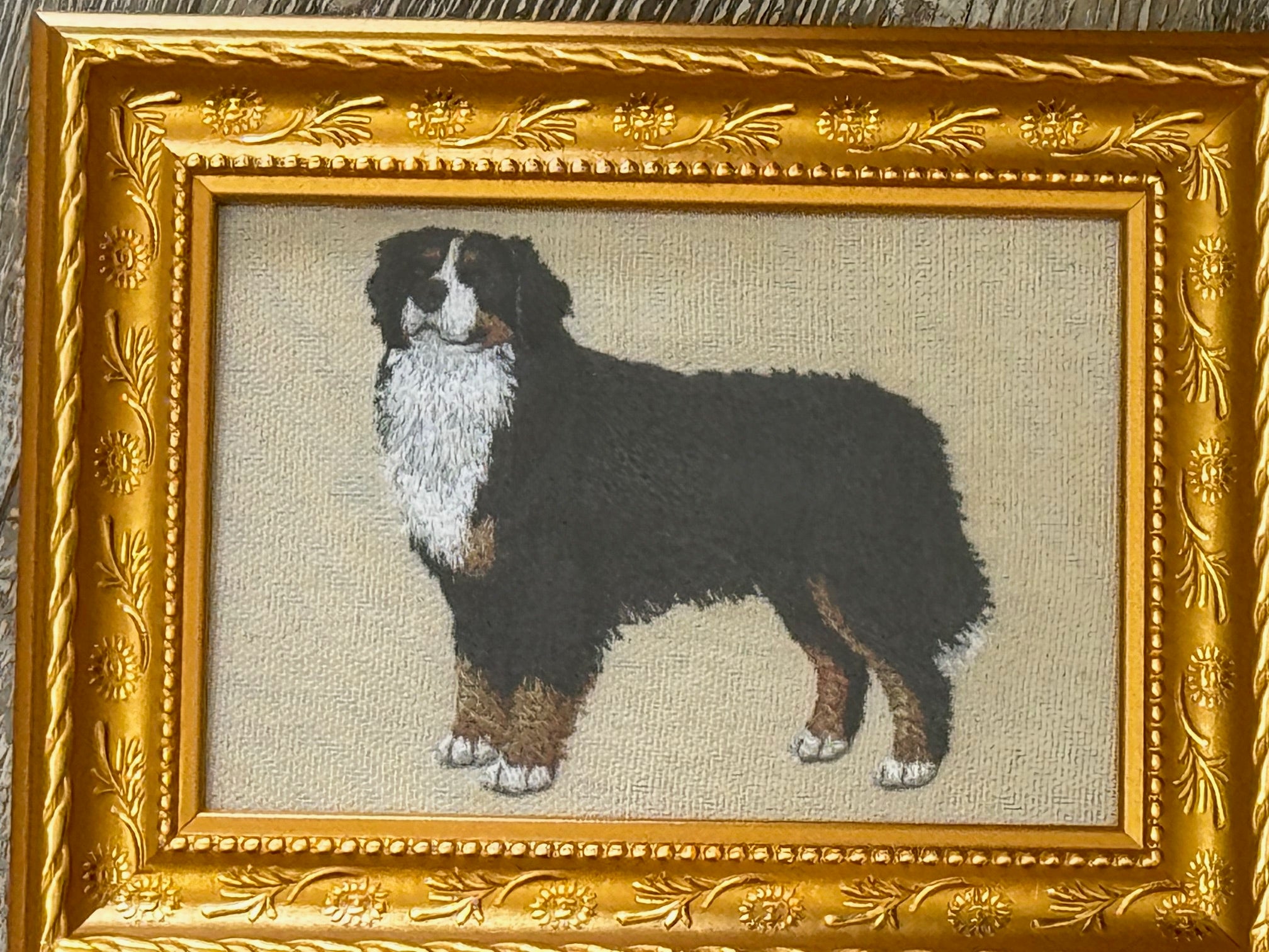 Bernese Mountain Dog Machine Embroidered Framed Art | Tabletop Decor