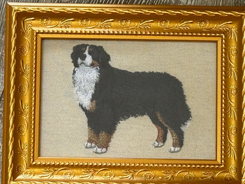 Bernese Mountain Dog Machine Embroidered Framed Art | Tabletop Decor