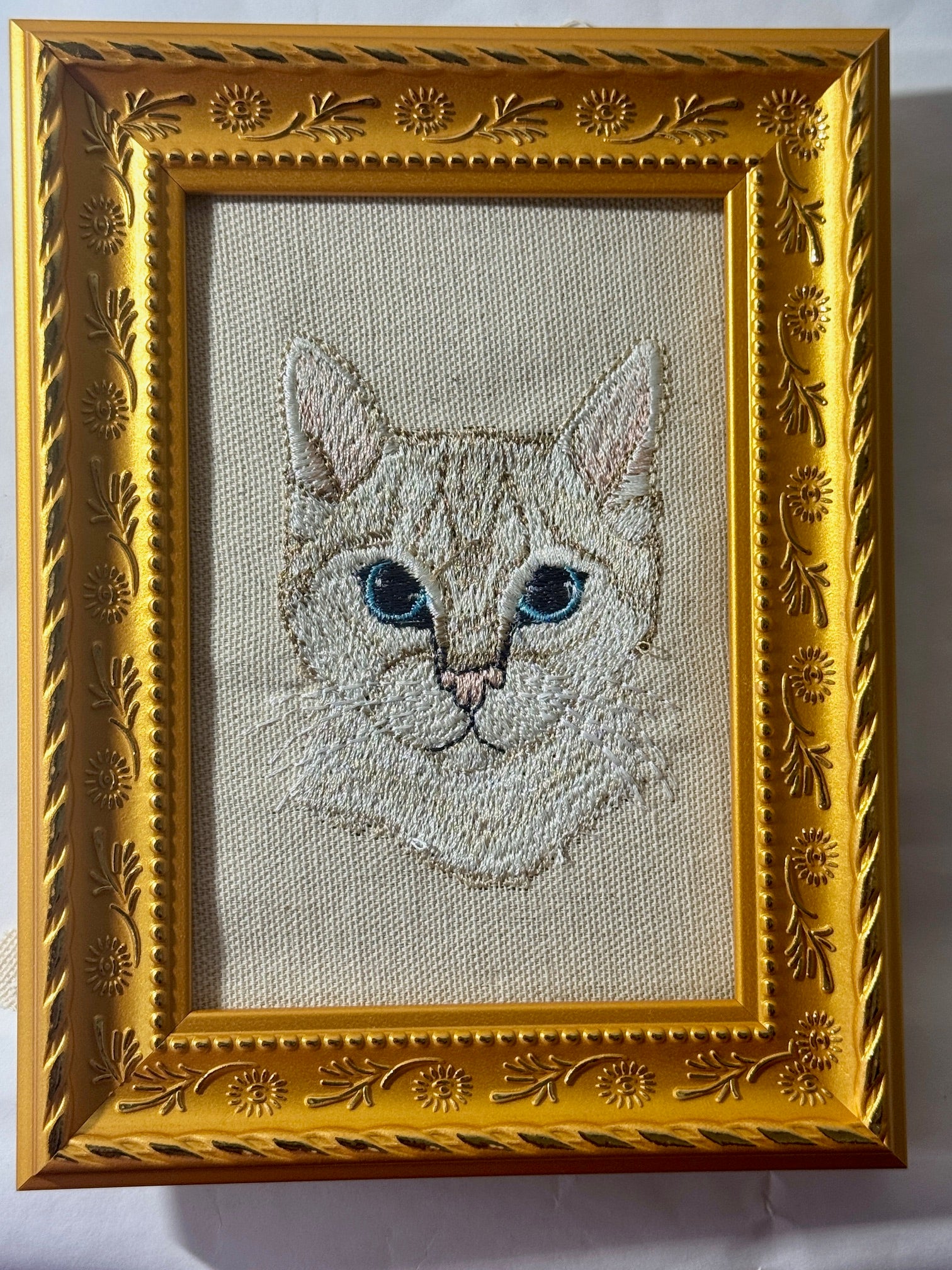 Cat — Machine Embroidered Framed Art | Tabletop Decor