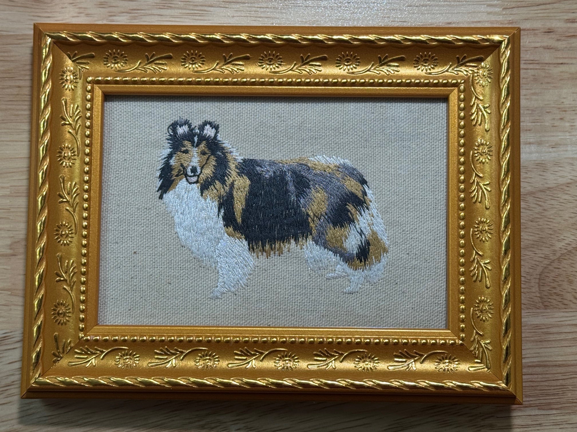 Collie Sheltie Machine Embroidered Framed Art | Tabletop Decor