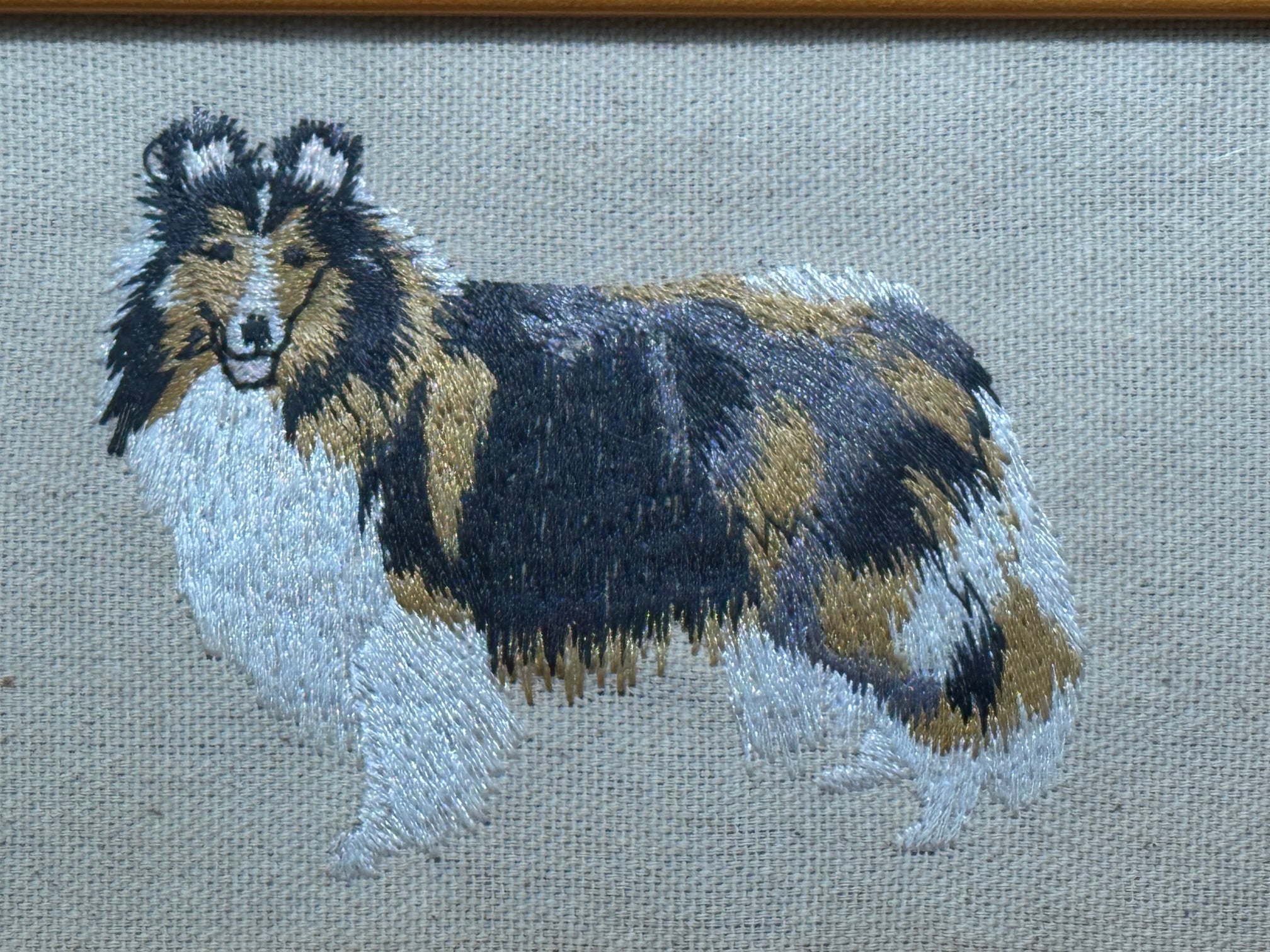 Collie Sheltie Machine Embroidered Framed Art | Tabletop Decor