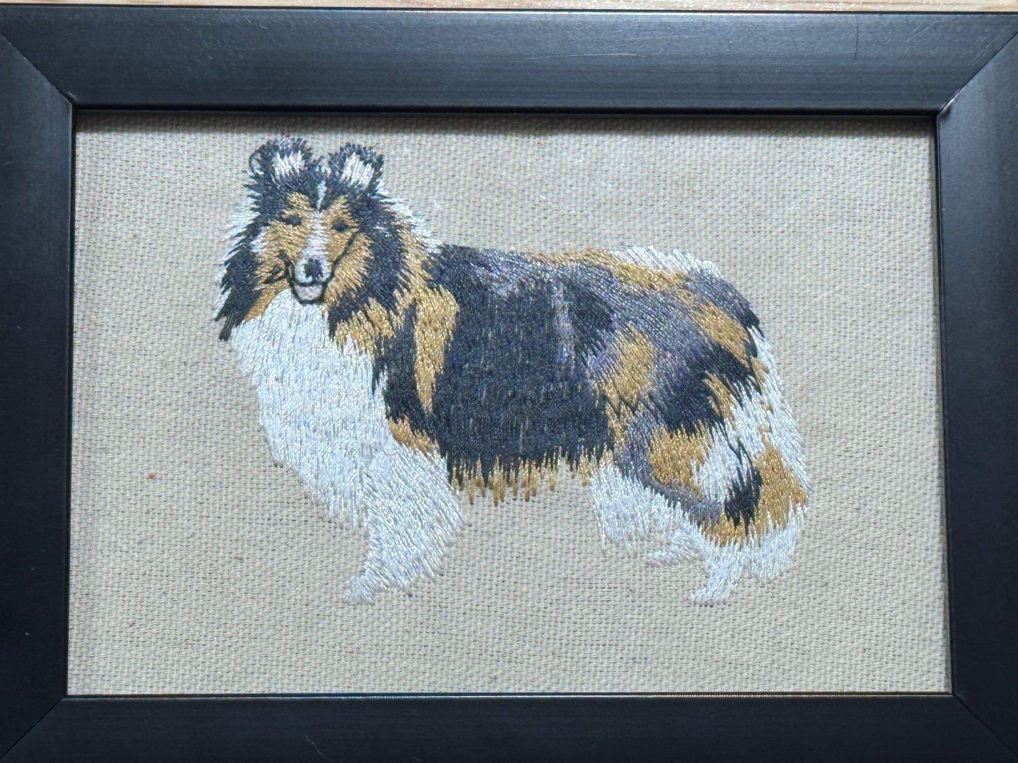 Collie Sheltie Machine Embroidered Framed Art | Tabletop Decor