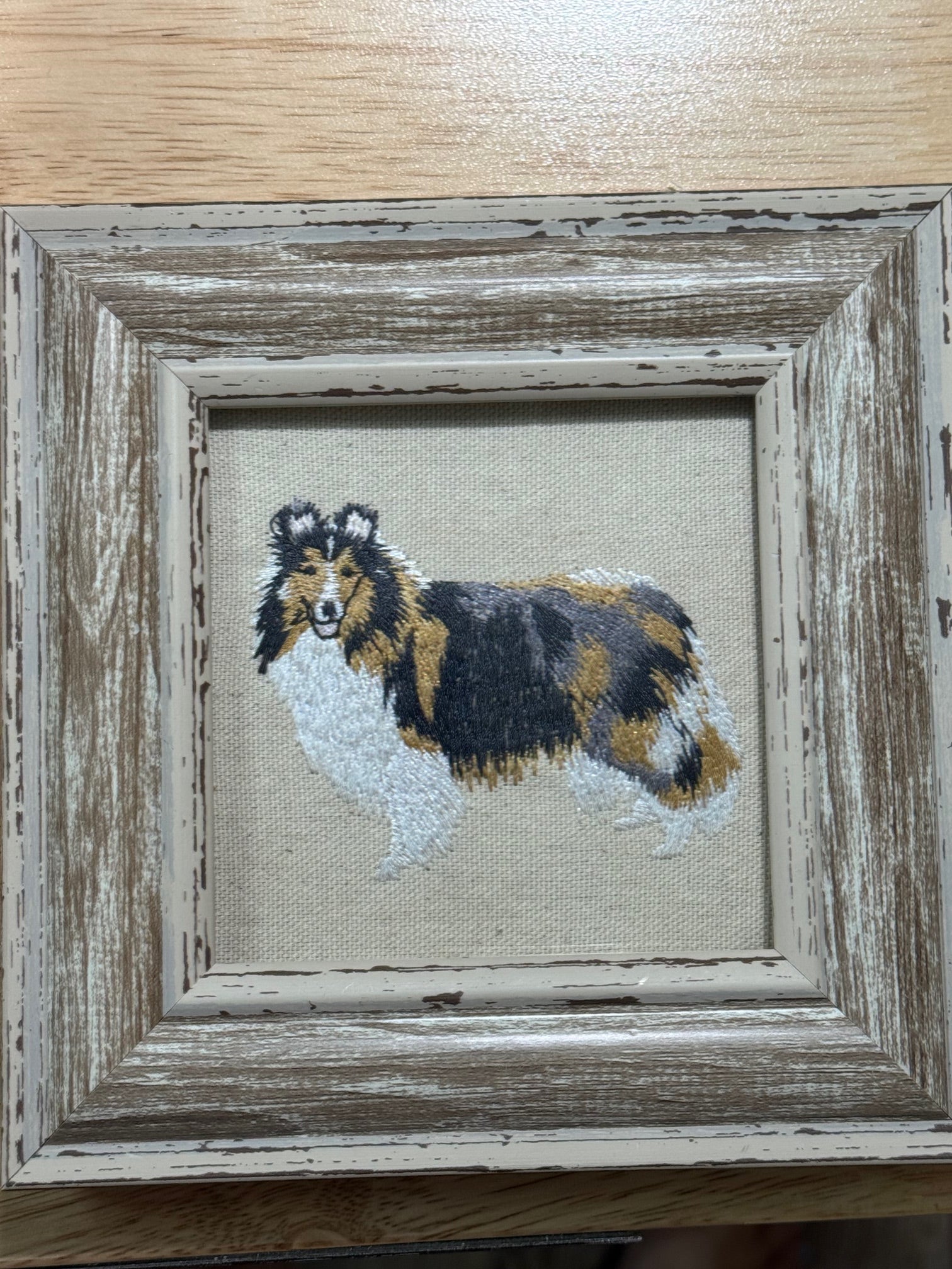 Collie Sheltie Machine Embroidered Framed Art | Tabletop Decor