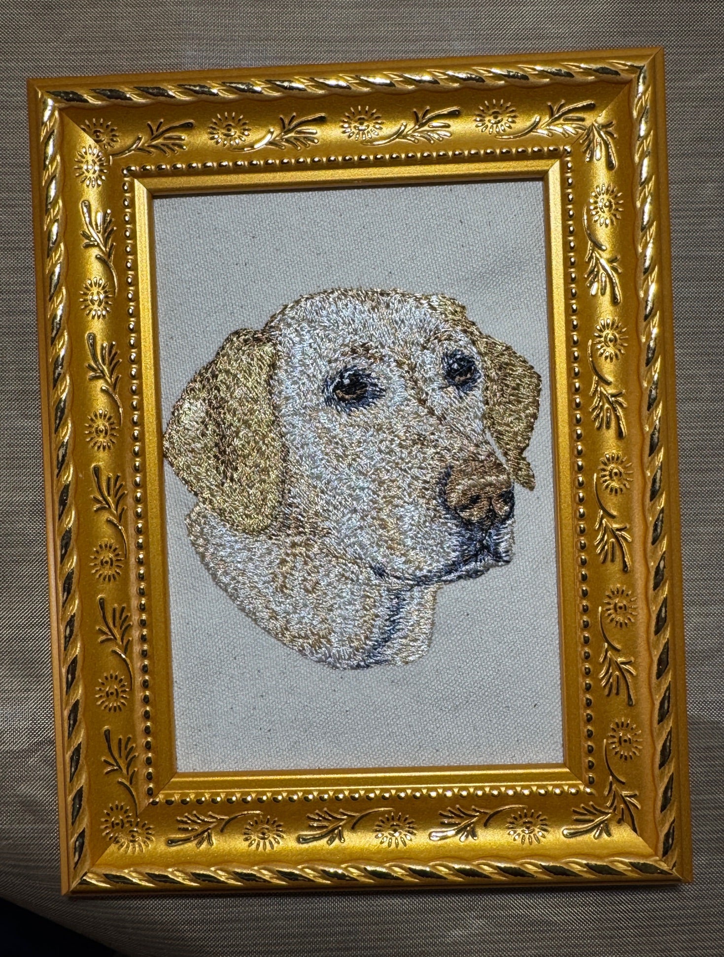 Yellow Labrador Retriever — Machine Embroidered Framed Art | Tabletop Decor