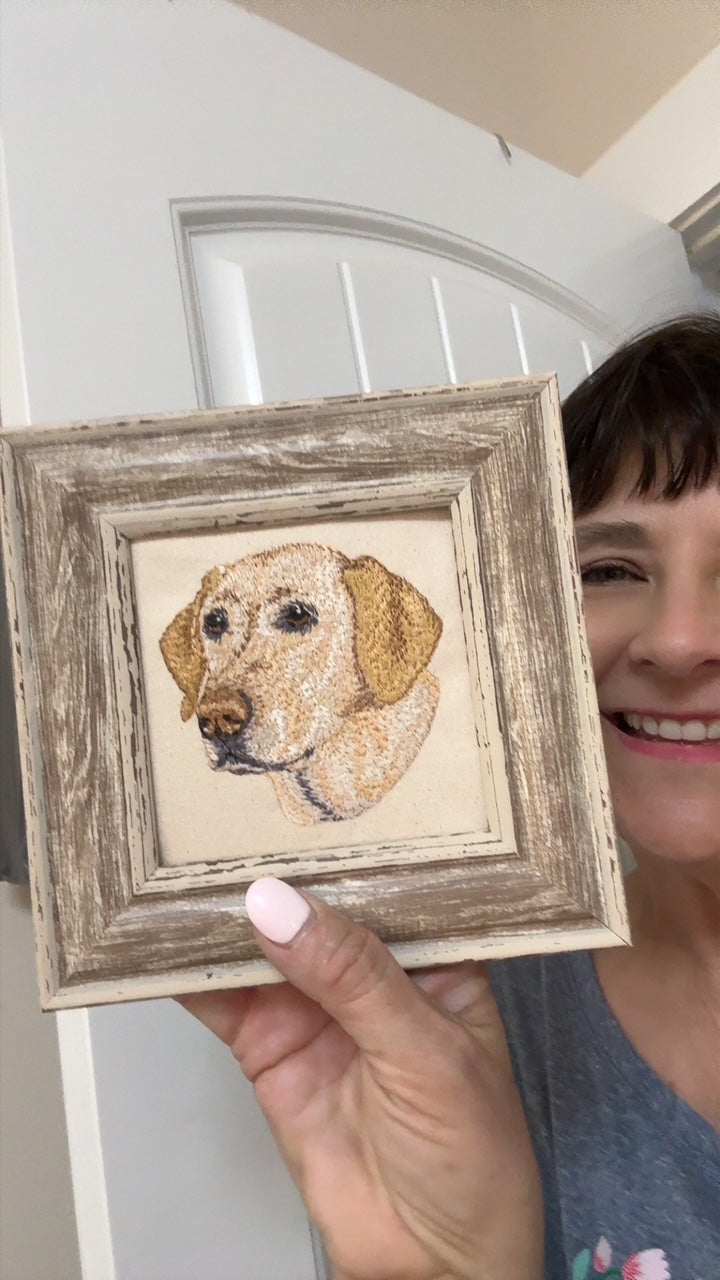 Yellow Labrador Retriever — Machine Embroidered Framed Art | Tabletop Decor